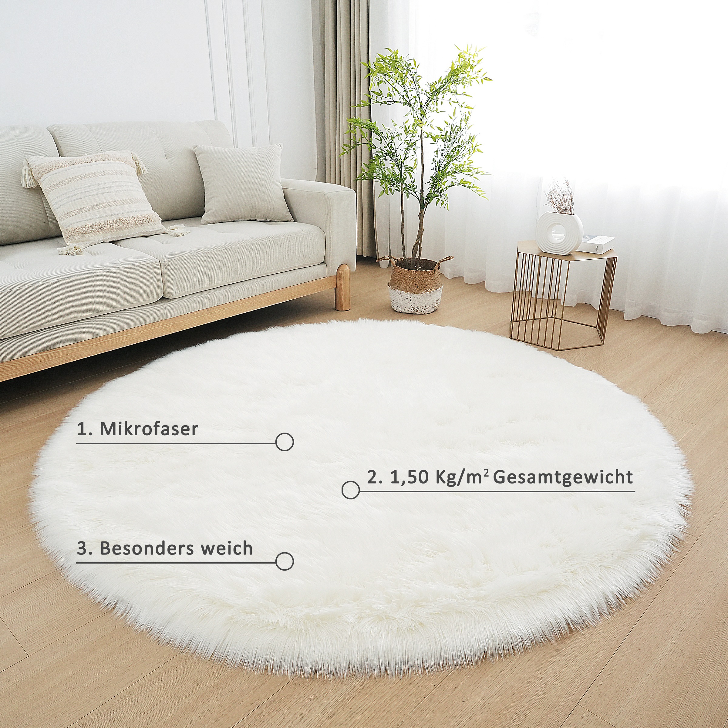 my home Fellteppich »Dena, Hochflor Teppiche«, rund, 60 mm Höhe, Kunstfell, weich, Uni-Farben, Wohnzimmer, Schlafzimmer, Esszimmer