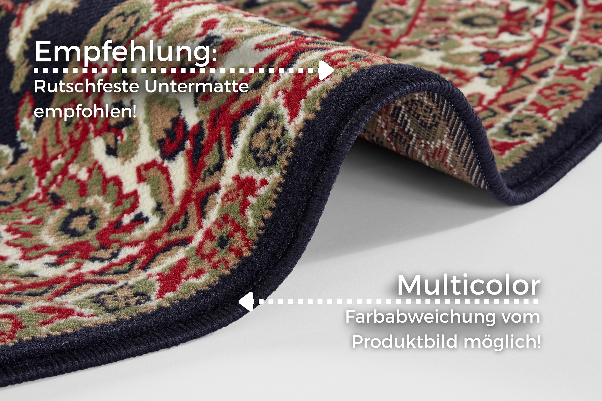 my home Teppich »Halton«, rund, 8 mm Höhe, Kurzflor, Orient Optik, mit Bordüre, robust, pflegeleicht, gekettelt