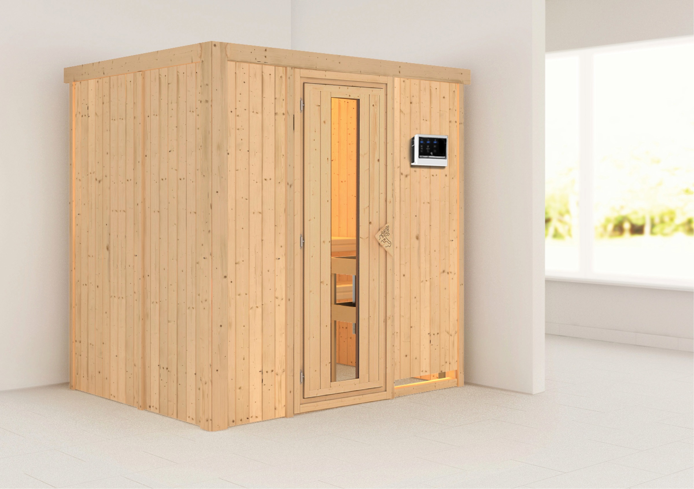 Karibu Sauna »Finja« Set,  3,6-kW-Plug & Play Ofen mit externer Steuerung