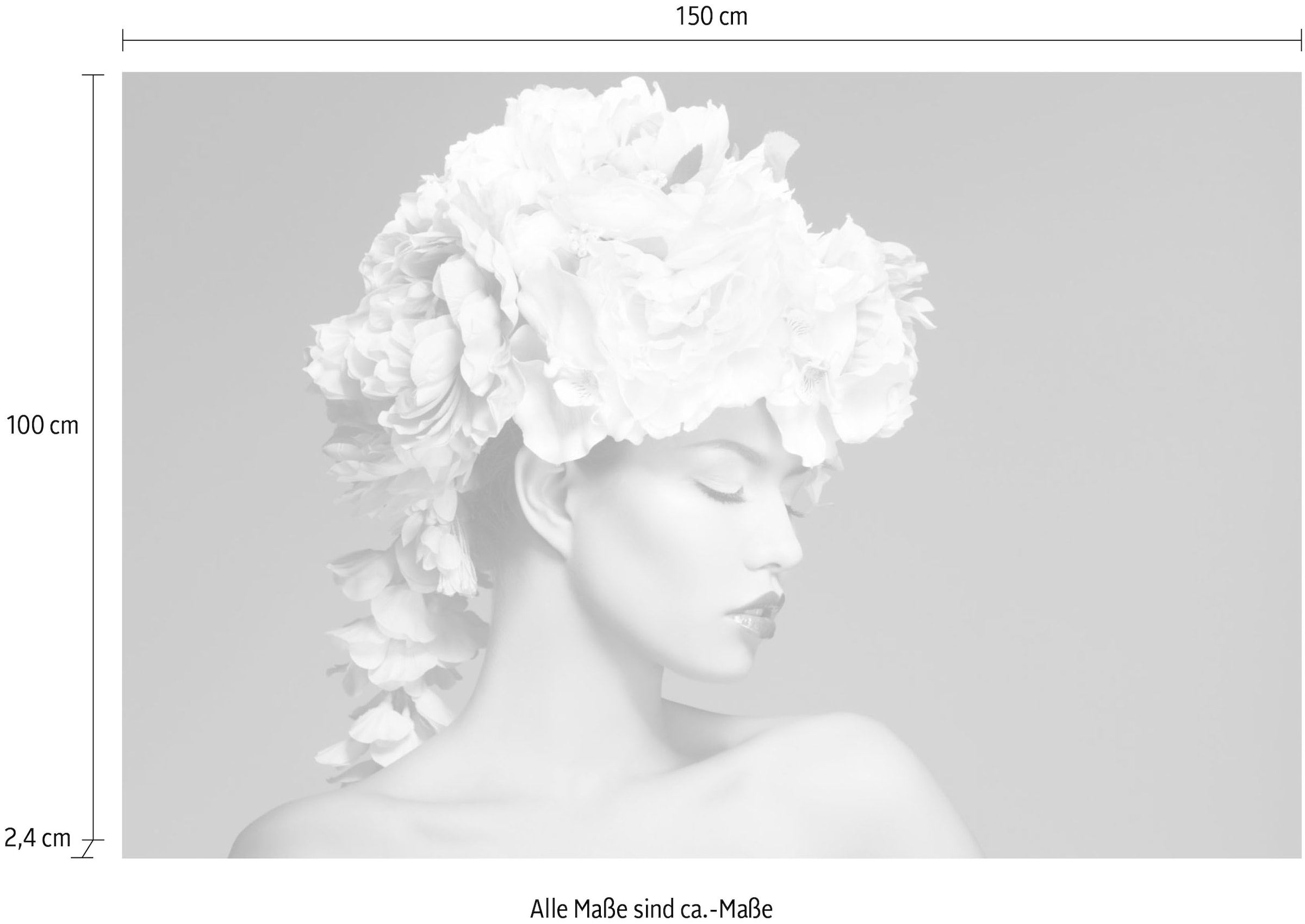queence Acrylglasbild »Frau mit Blumenhut«, Frau-Kunst-Blumen-Bilder von Frauen-Fashion, Fine Art-Print in Galeriequalität