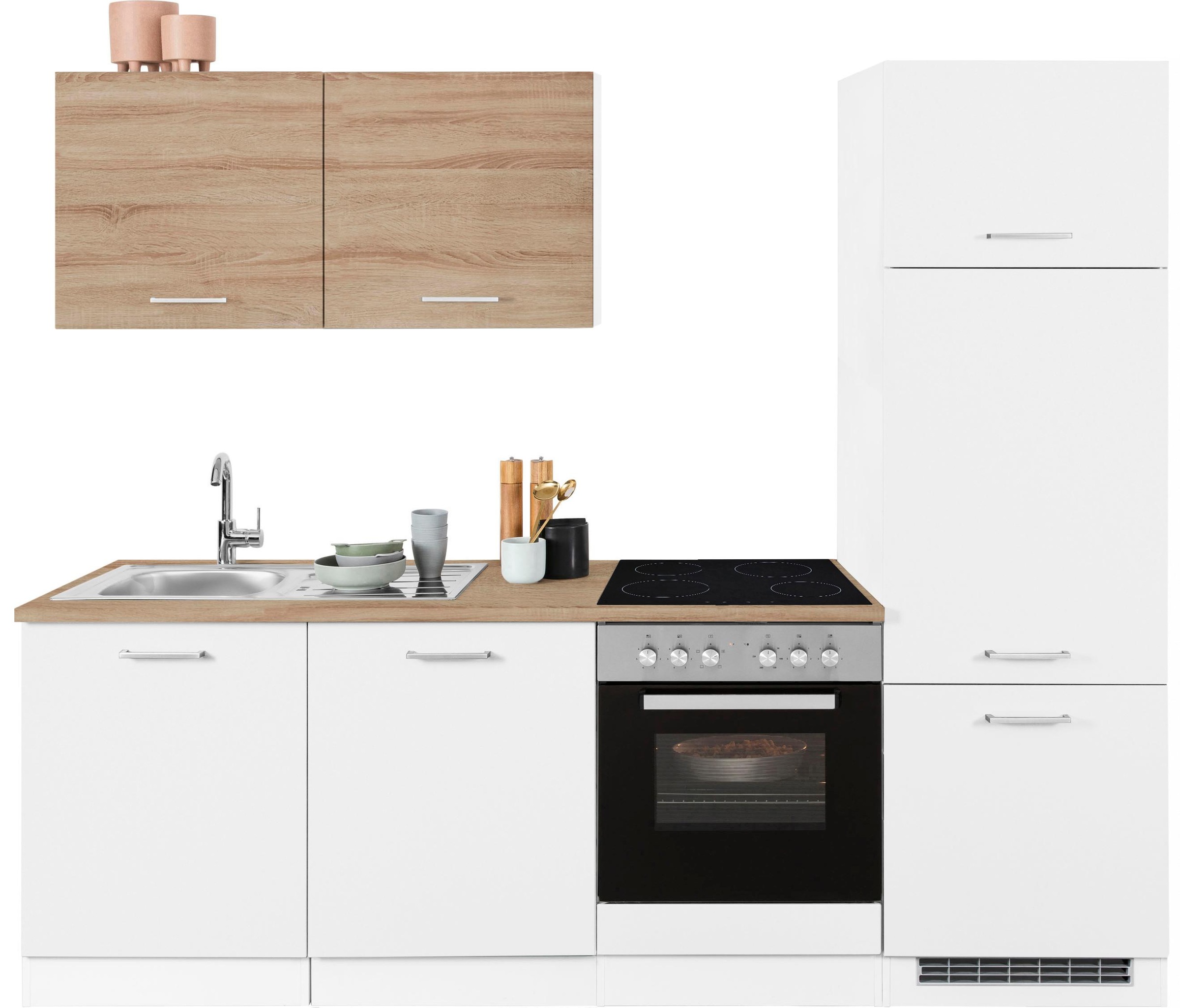 KOCHSTATION Küchenzeile »KS-Visby«, mit E-Geräten, Breite 240 cm inkl. Kühlschrank