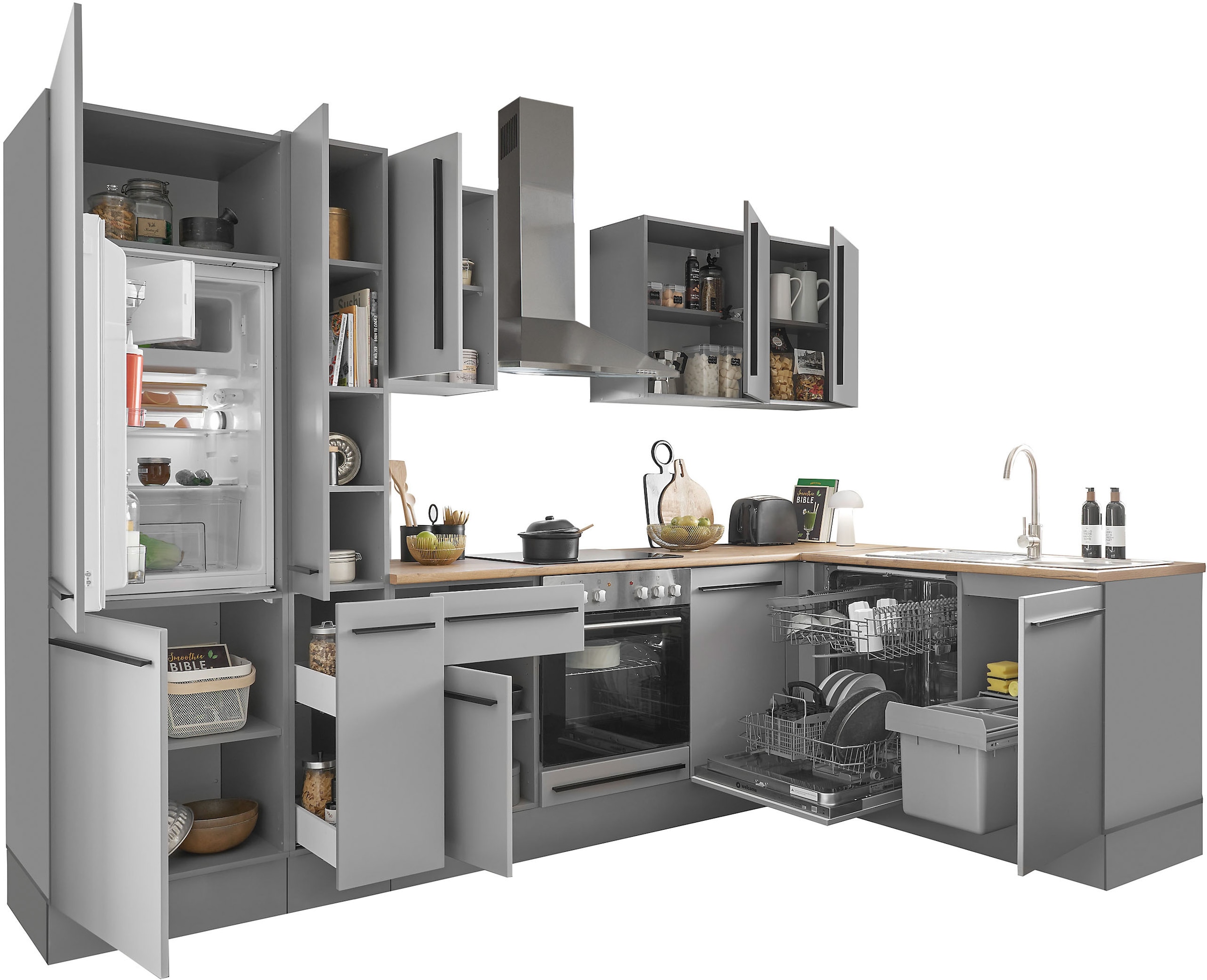 BASIC by Balculina Winkelküche »Denver, Küche BxHxT 310/115 x 211 x 60«, Breite 310 cm, wahlweise mit E-Geräten und Induktion