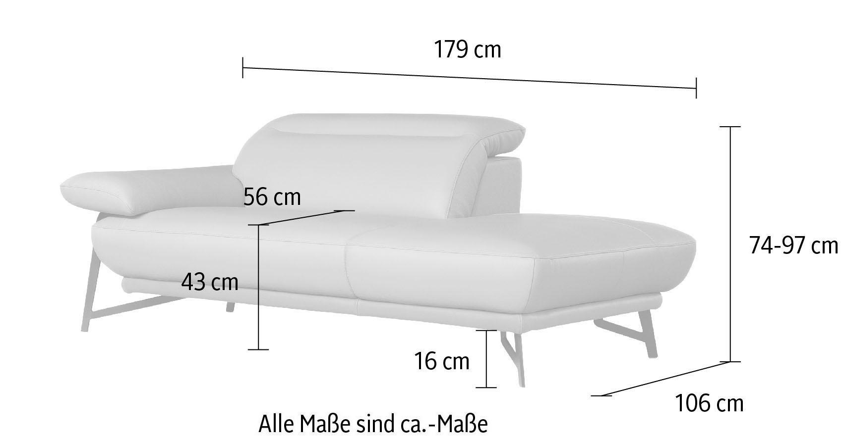 Egoitaliano Ottomane »Anais, erstklassiges Designsofa, Breite 179 cm, Fußfarbe chrom«, Kopfteil verstellbar, Leder BACIO, safari