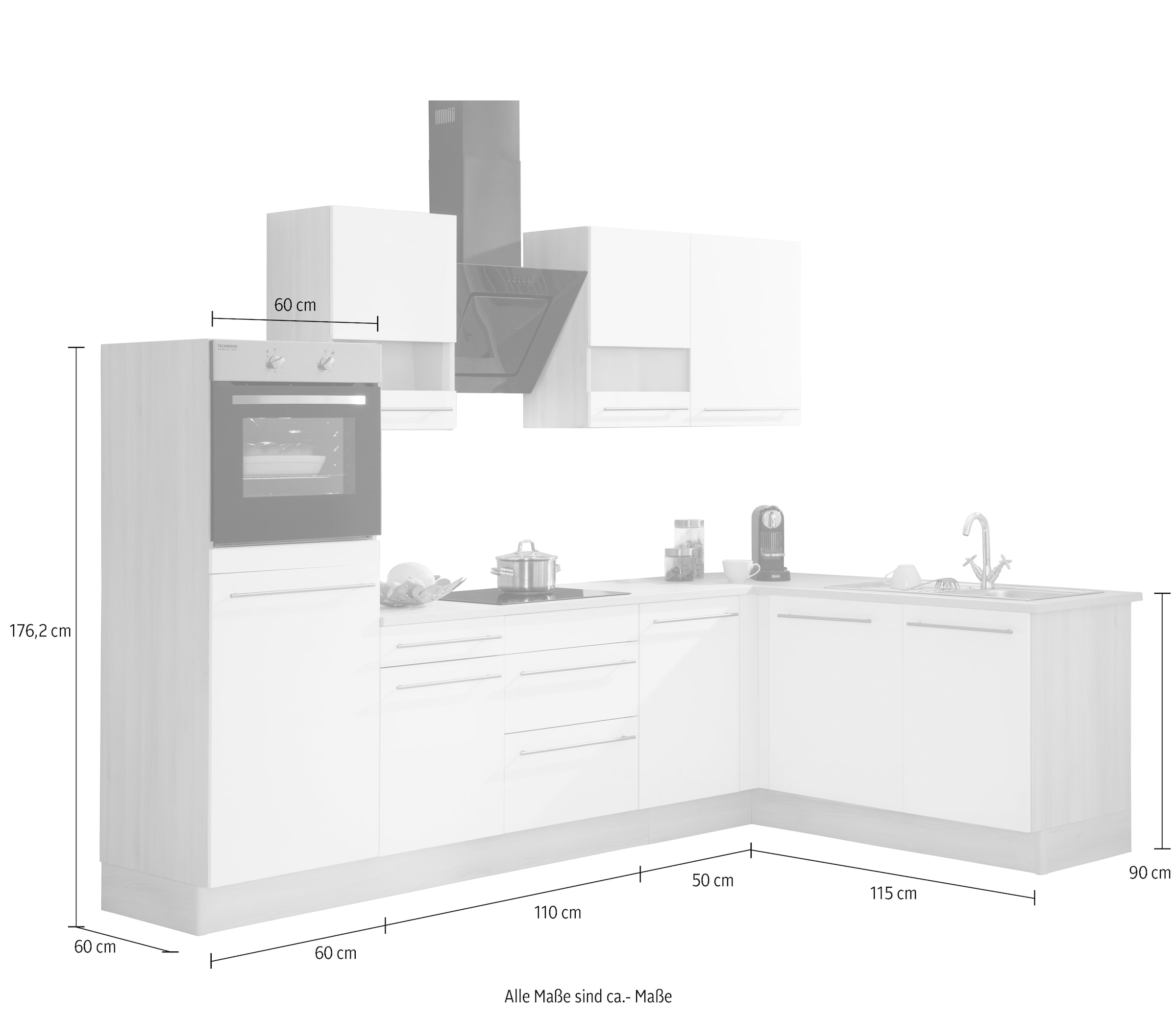 OPTIFIT Winkelküche »Bern«, mit E-Geräten, Stellbreite 285 x 175 cm, mit  höhenverstellbaren Füßen jetzt im %Sale