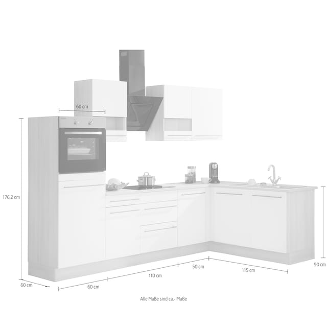 OPTIFIT Winkelküche »Bern«, mit E-Geräten, Stellbreite 285 x 175 cm, mit  höhenverstellbaren Füßen jetzt im %Sale