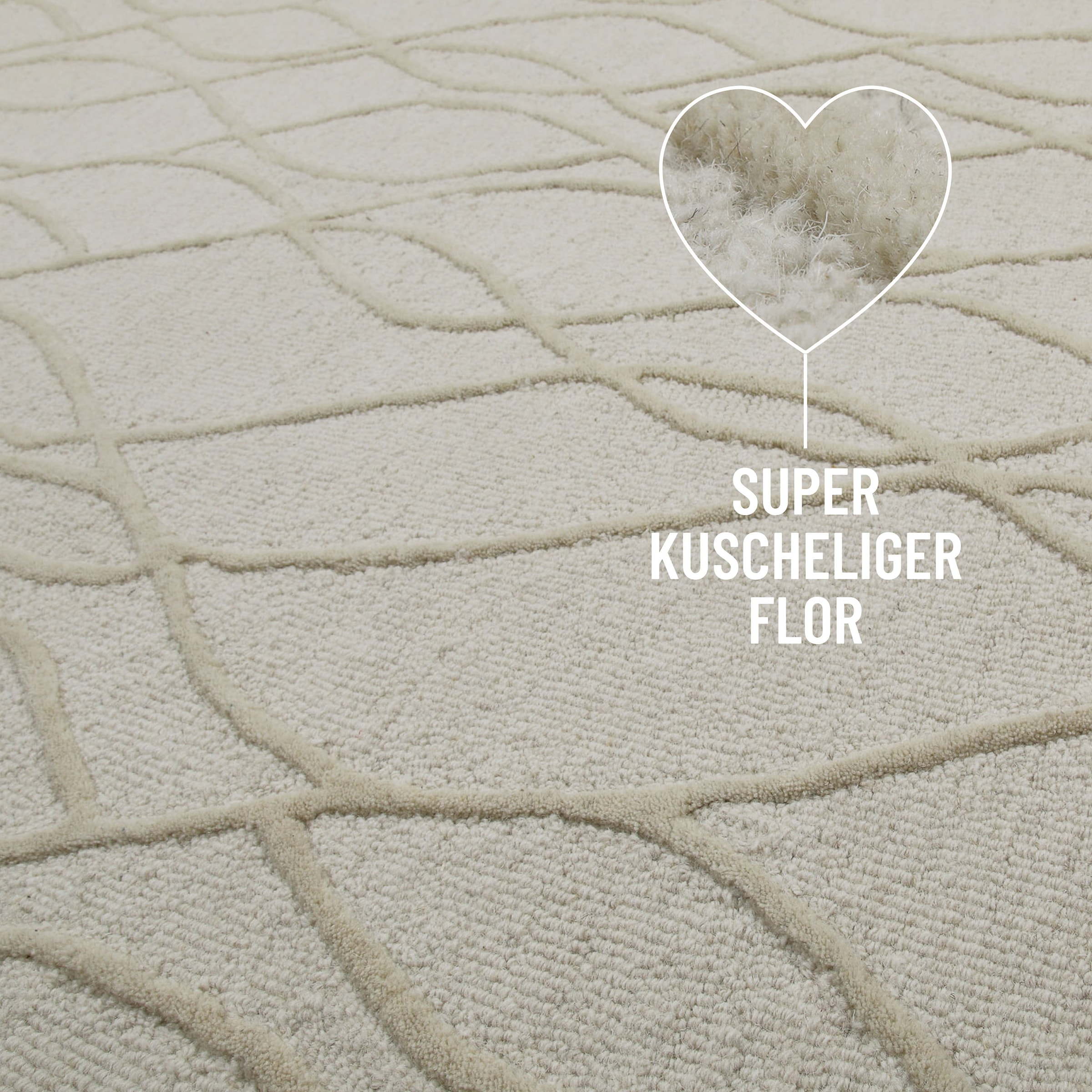 Wecon home Wollteppich »Hamptons TWENTYTHREE«, rechteckig, 15 mm Höhe, Läufer, Schurwolle, Kurzflor, Wohnzimmer, Schlafzimmer, Wellen