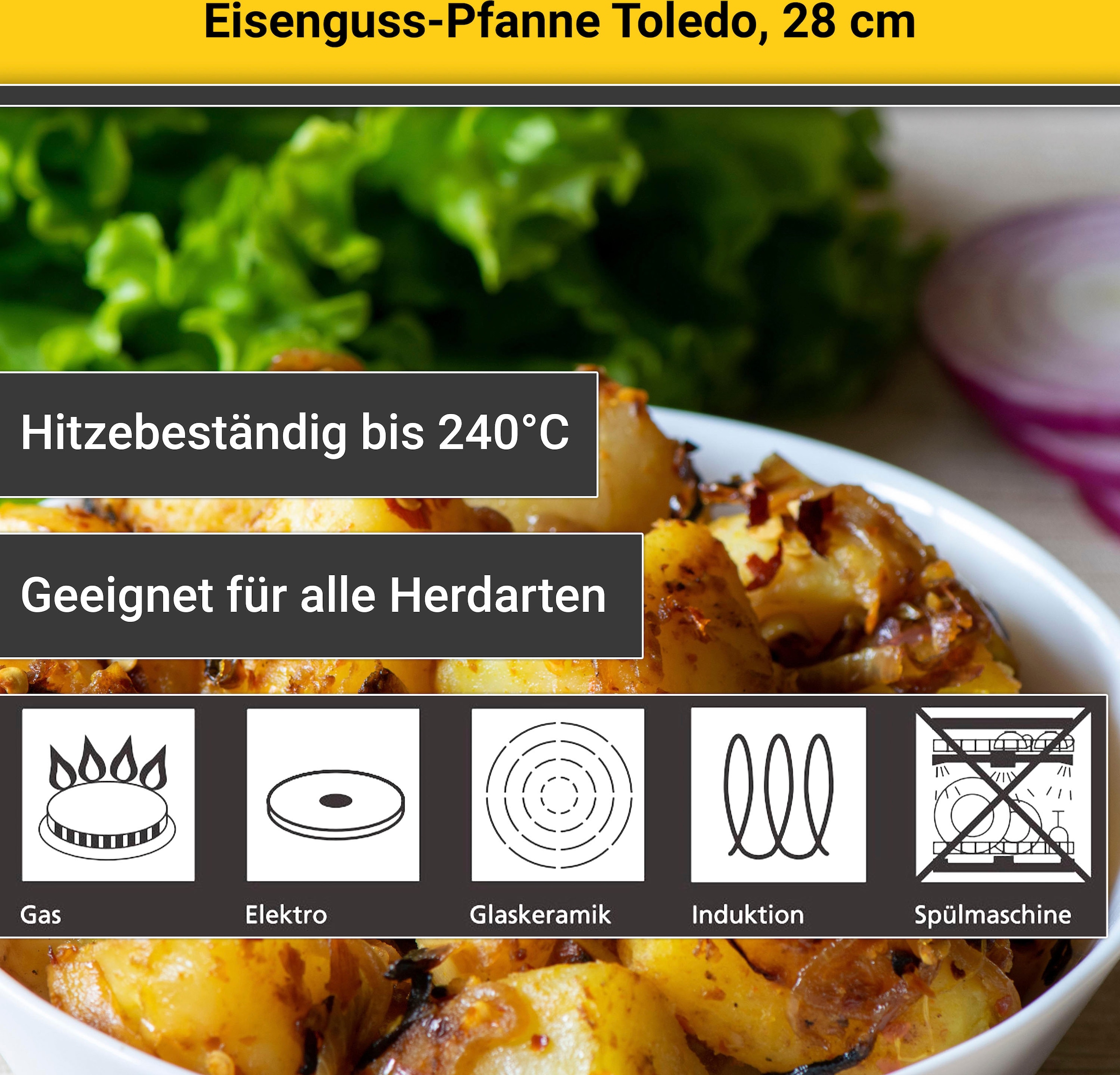 Krüger Bratpfanne »Einsenguss Pfanne TOLEDO«, Gusseisen, (1 tlg.), für Induktions-Kochfelder geeignet
