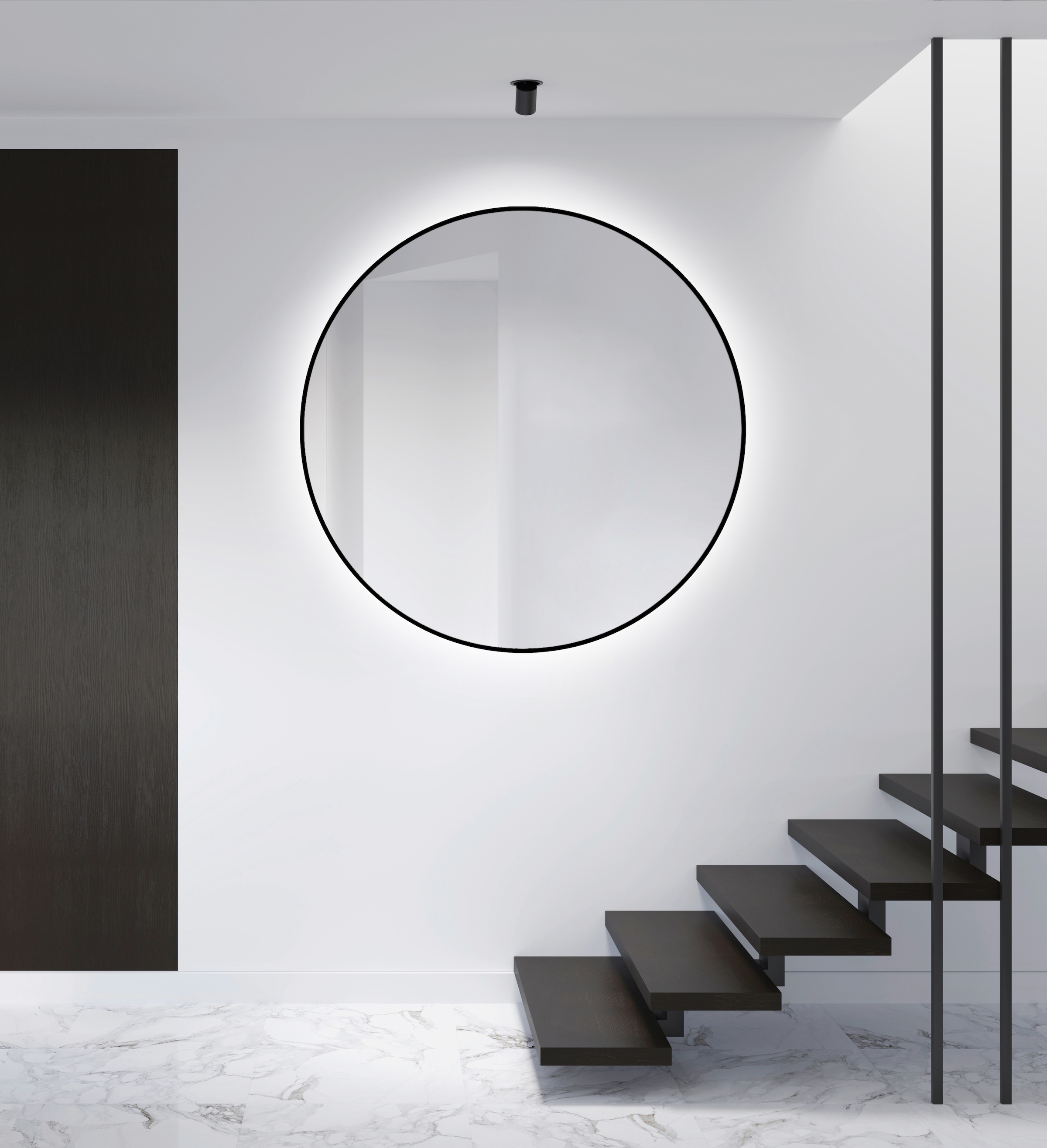 Talos LED-Lichtspiegel, rund, mit indirekter LED Beleuchtung in schwarz mat günstig online kaufen