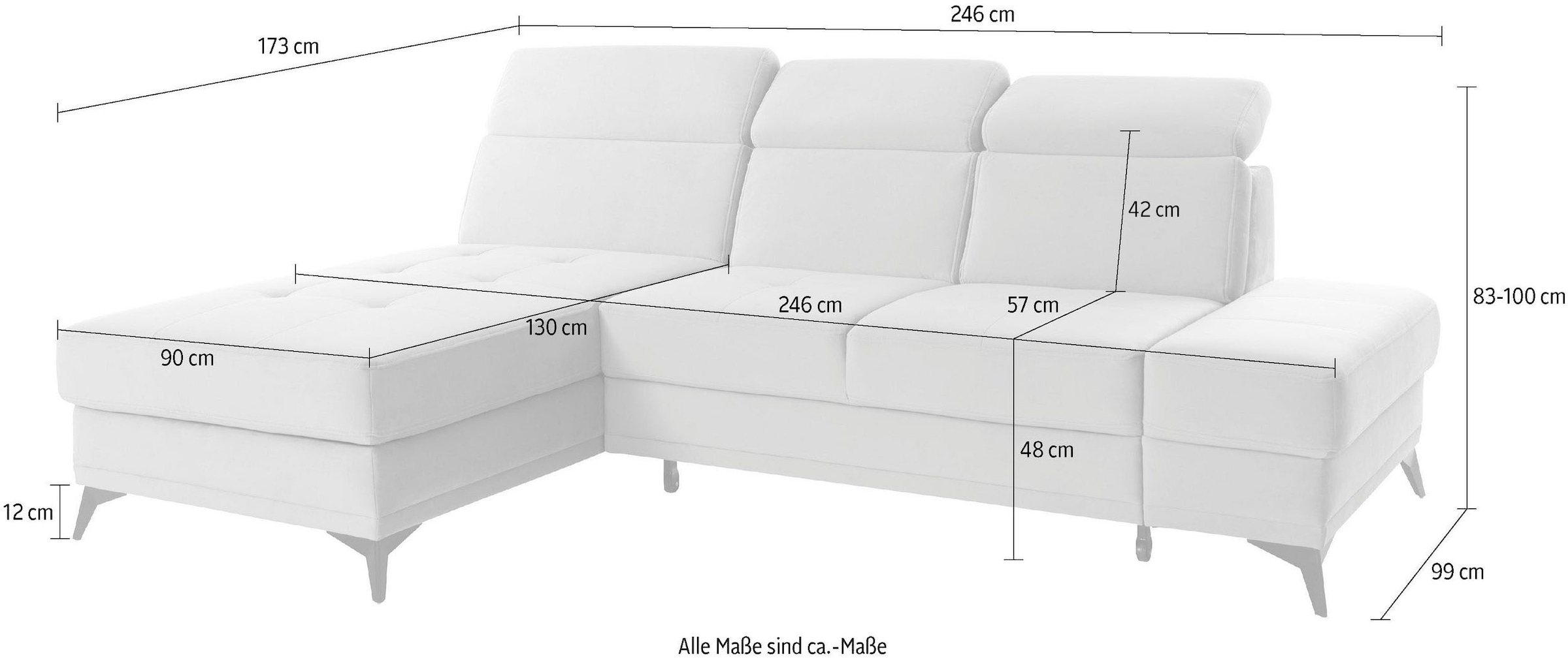 INOSIGN Ecksofa »Cardiz L-Form«, inkl.Kopfteilverstellung und Federkern wahlweise mit Bettfunktion