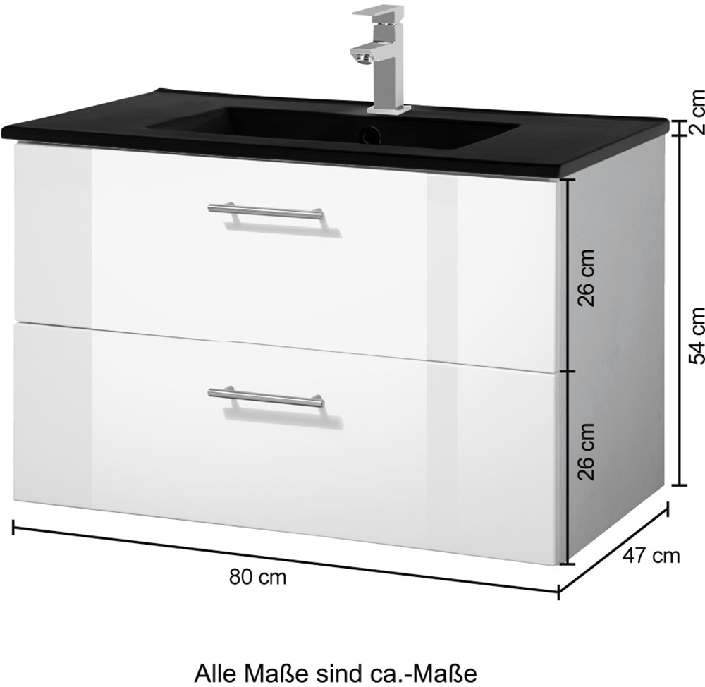 welltime Waschtisch »Trento Badezimmerschrank mit Becken Bestseller«, Badmöbel in Breite 80 cm, Waschplatz mit 2 Schubladen, Badschrank