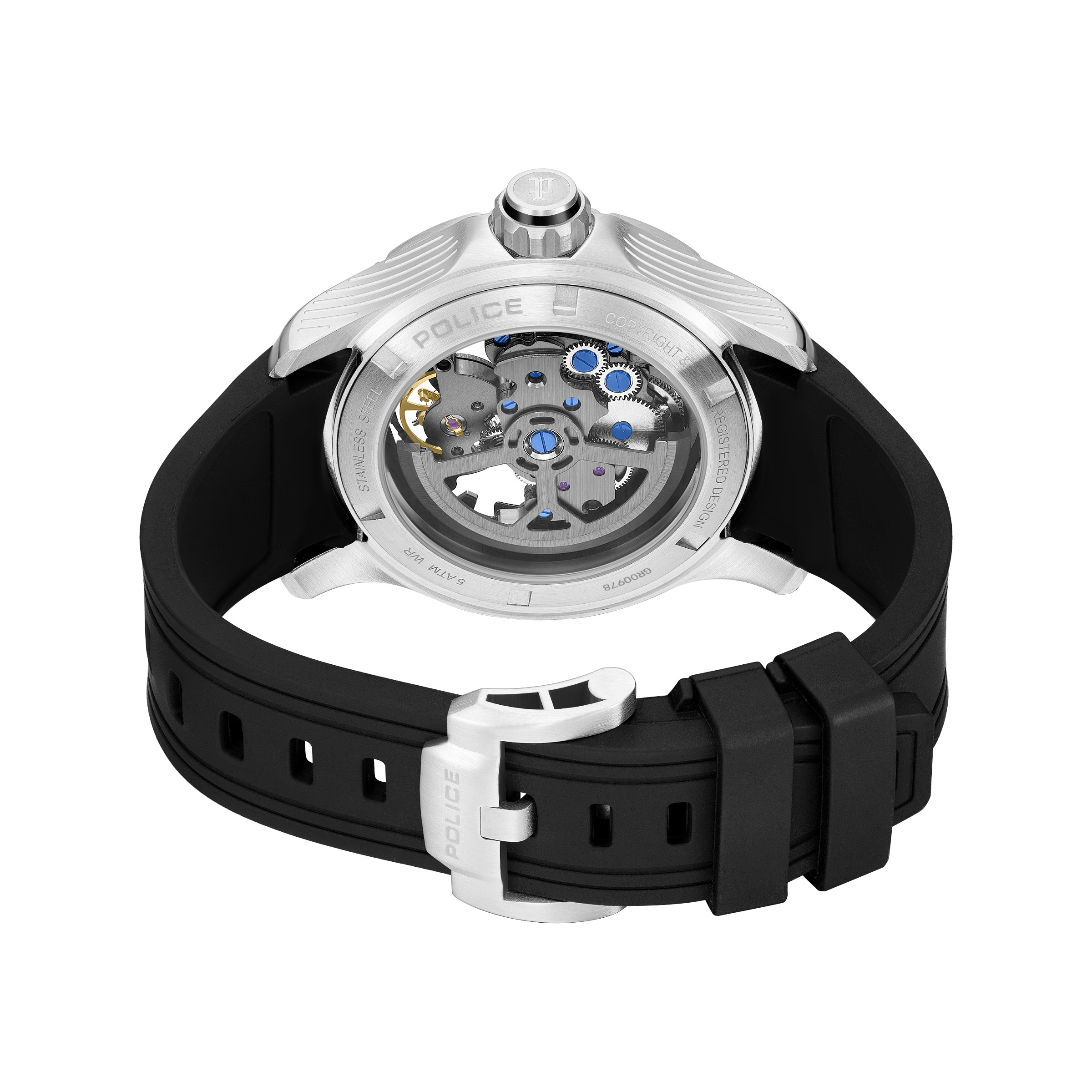 Police Automatikuhr »Spirit« Armbanduhr, Herrenuhr, Mechanische Uhr, Silikonarmband, analog