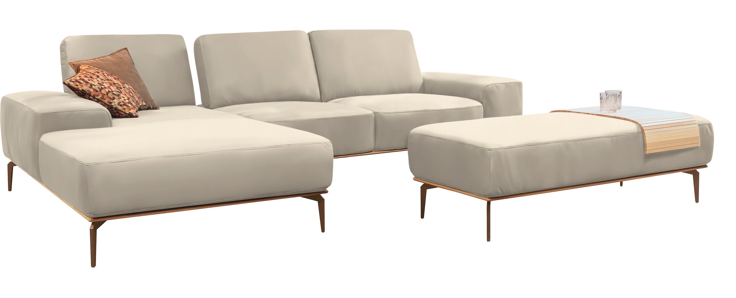 W.SCHILLIG Ecksofa »run, Designsofa mit tollem Sitzkomfort, bequem, L-Form«, mit Holzsockel, Füße in Bronze pulverbeschichtet, Breite 319 cm