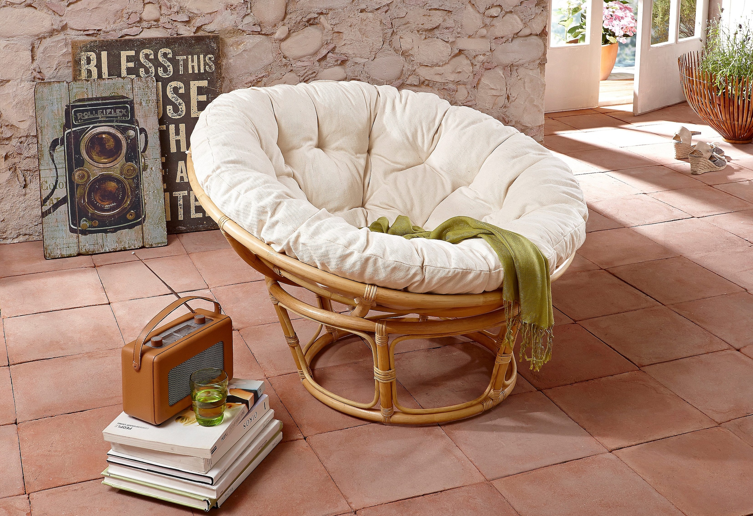 Home affaire Rattanstuhl »Papasansessel, TOPSELLER!«, aus geflochtenem Rattan, in verschiedenen Größen (80-110 cm)