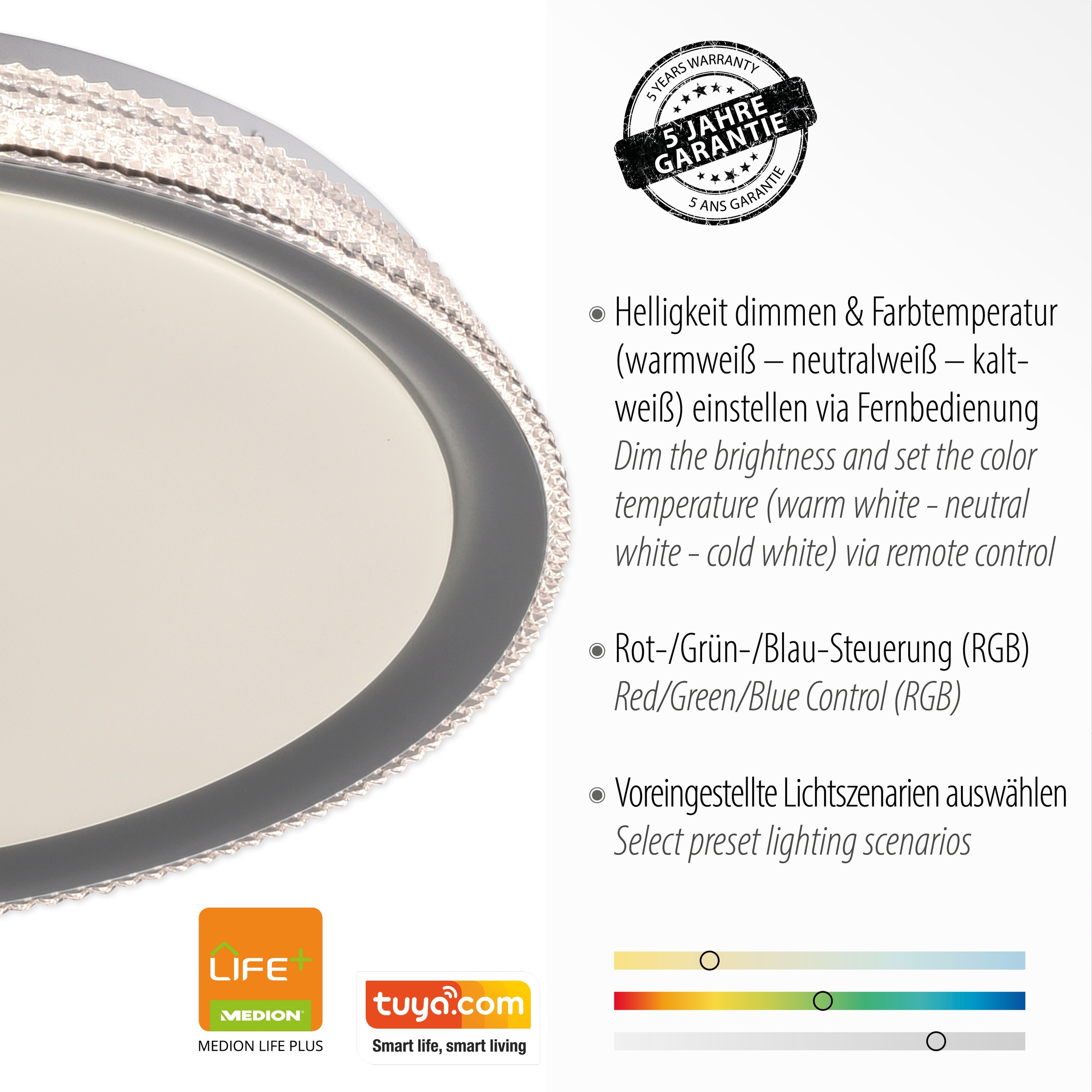 JUST LIGHT Deckenleuchte »Ls-KARI«, 1 flammig, Leuchtmittel LED-Board | LED fest integriert, RGB+tunable white, Infrarot inkl., Fernbedienung, Smarthome fähig
