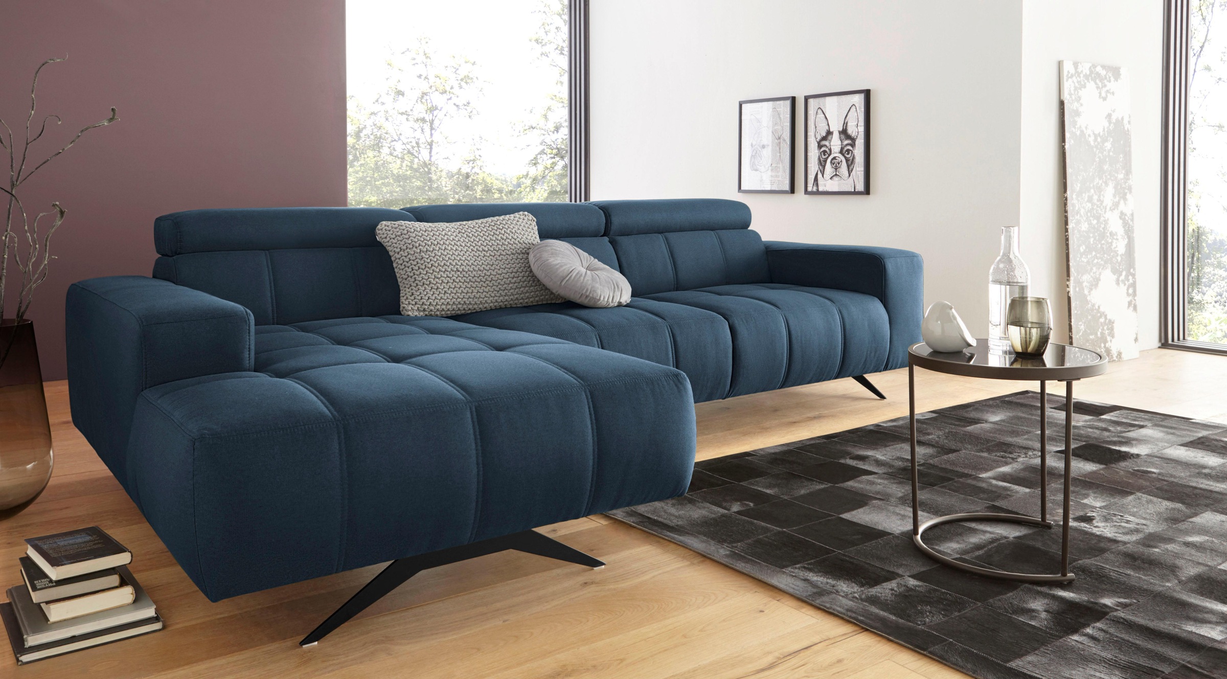 DOMO collection Ecksofa »Trento L-Form, mit Kufenfuß oder Einzelfuß«, wahlweise mit Kopfteilverstellung, Recamiere links/rechts bestellbar