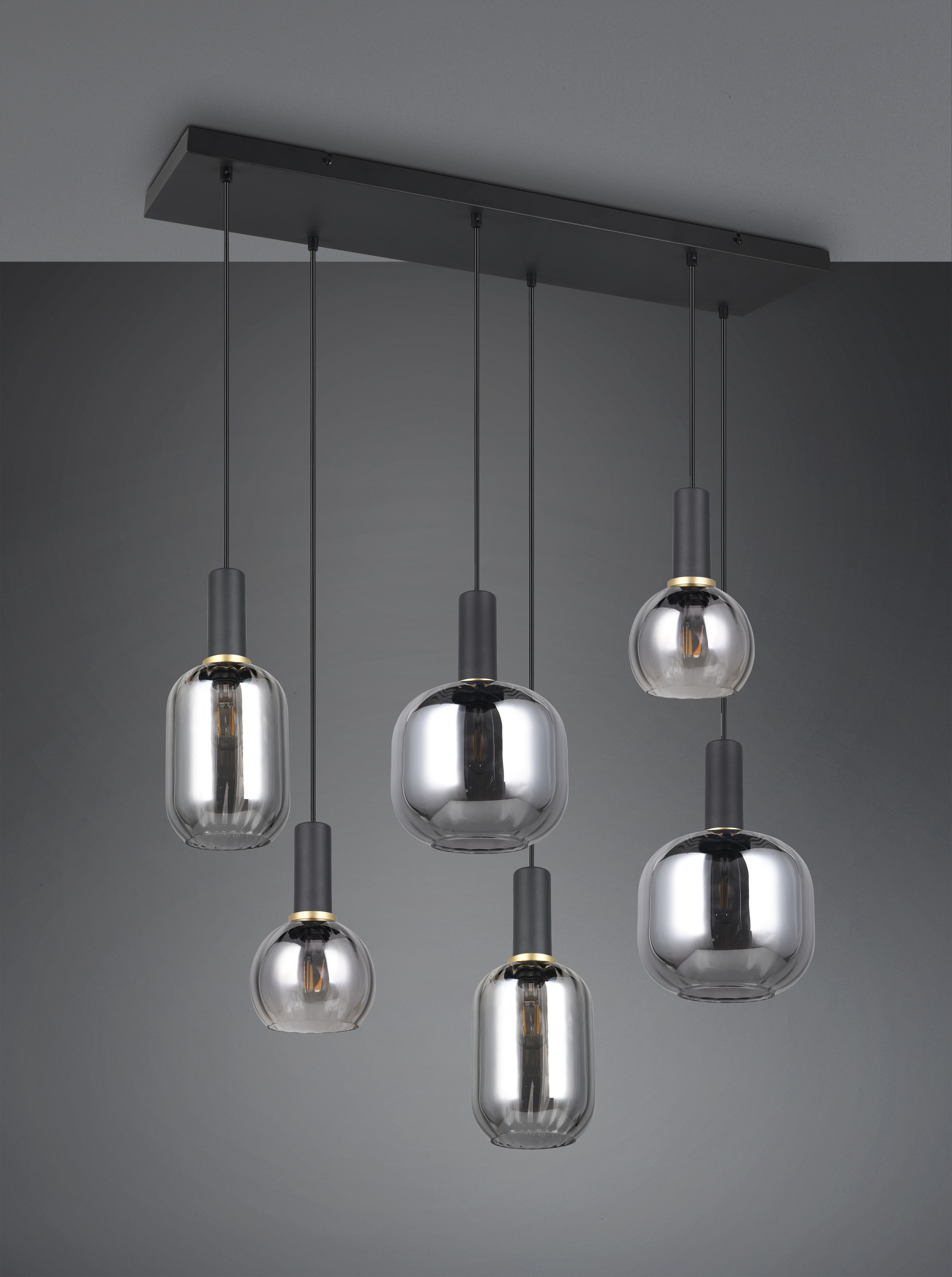 TRIO Leuchten Pendelleuchte »DIVA, E27 Hängelampe 6-flammig mit Glasschirm, exkl 6xE27 max 10W«, 6 flammig, Leuchtmittel E27 | Leuchtmittel wechselbar, höhenverstellbar bis max 150cm Hängeleuchte 92x35 cm Wohnzimmer Küche