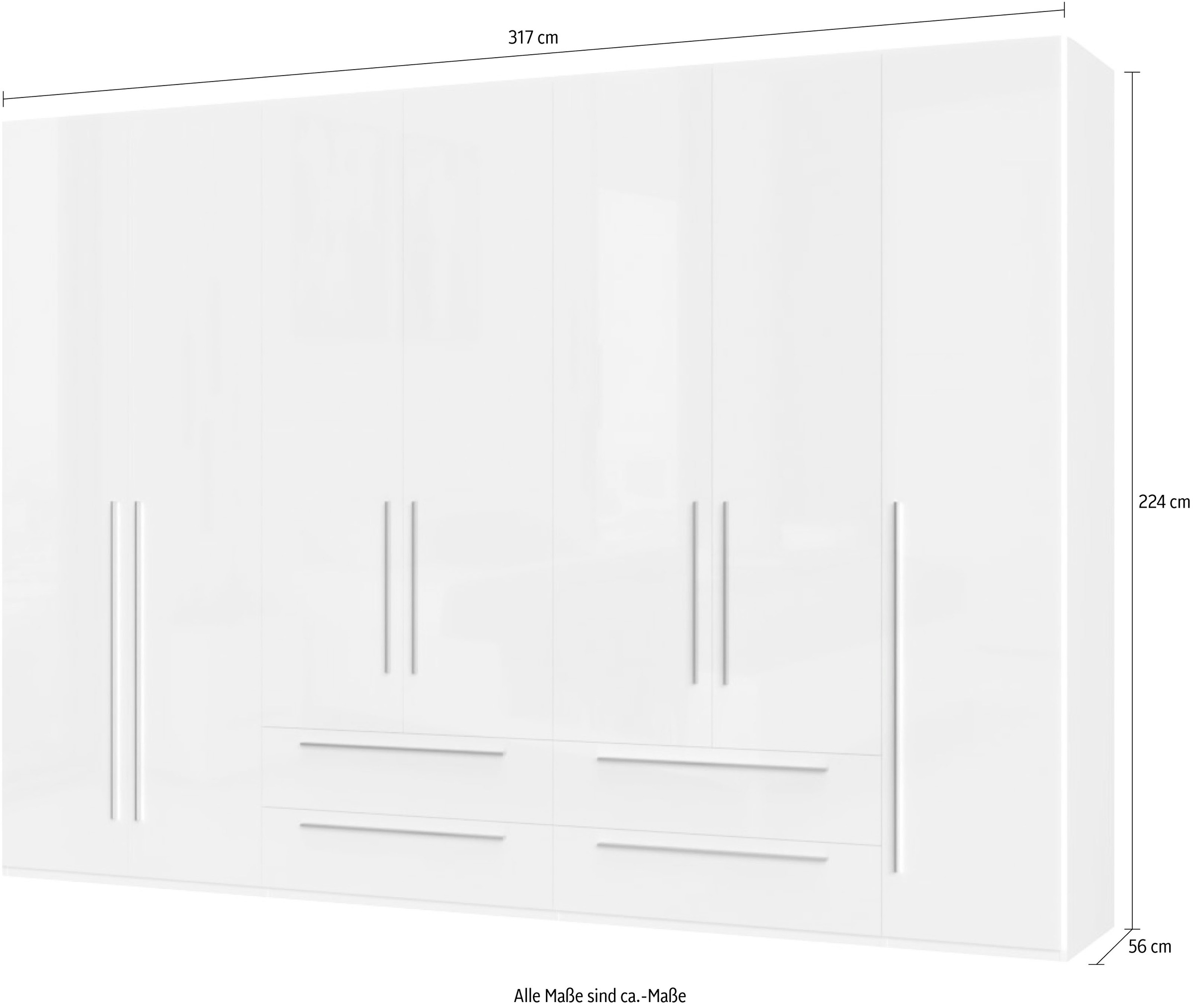 Places of Style Kleiderschrank »Piano, UV lackiert, hochglänzend in beige oder weiß, FSC-zertifiziert«, (mit 4 Schubladen), 272 oder 317cm breit, Höhe 224cm, mit Soft-Close Funktion