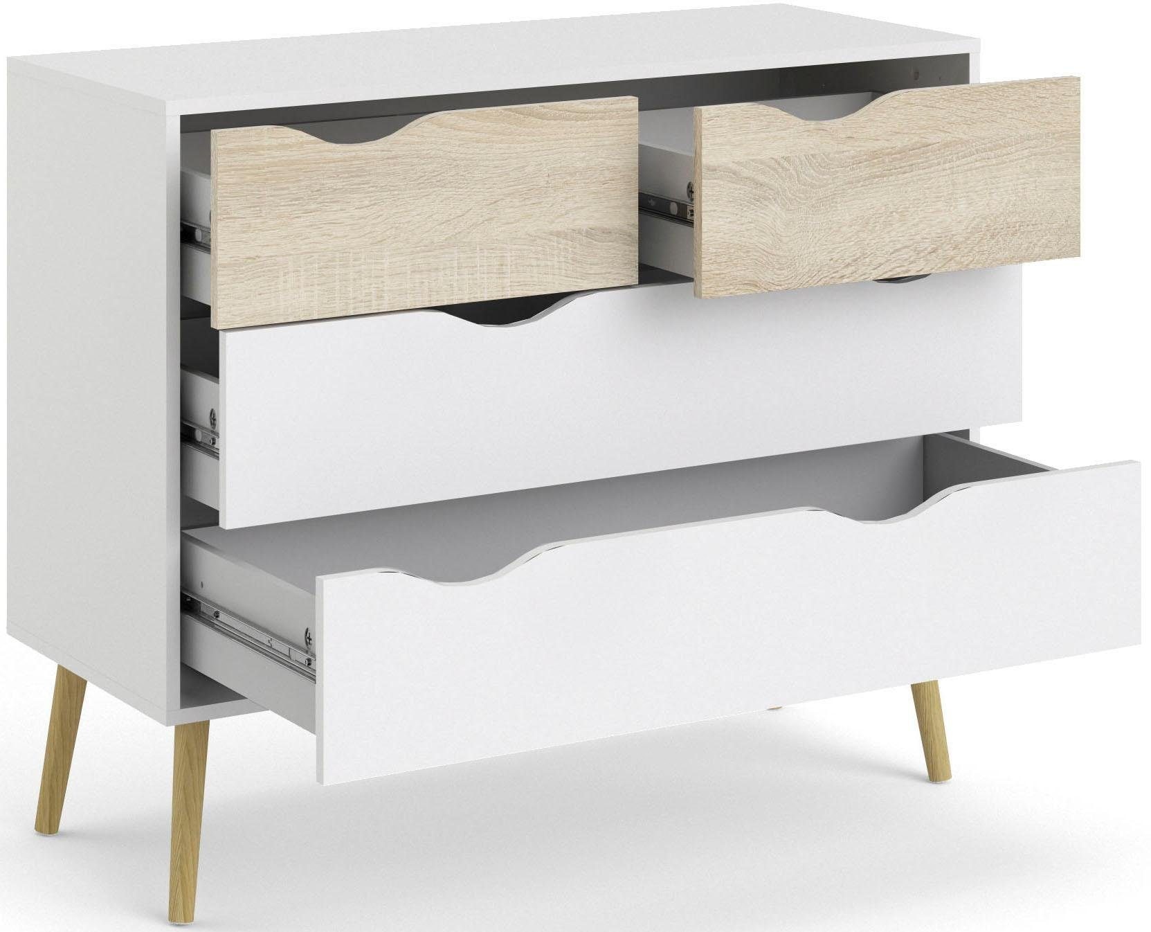 andas Kommode »Oslo, Aufbewahrung, Schubladenschrank, Stauraum«, Sideboard mit 4 Schubladen, Vollholzbeine, Breite 99 cm, Höhe 82 cm