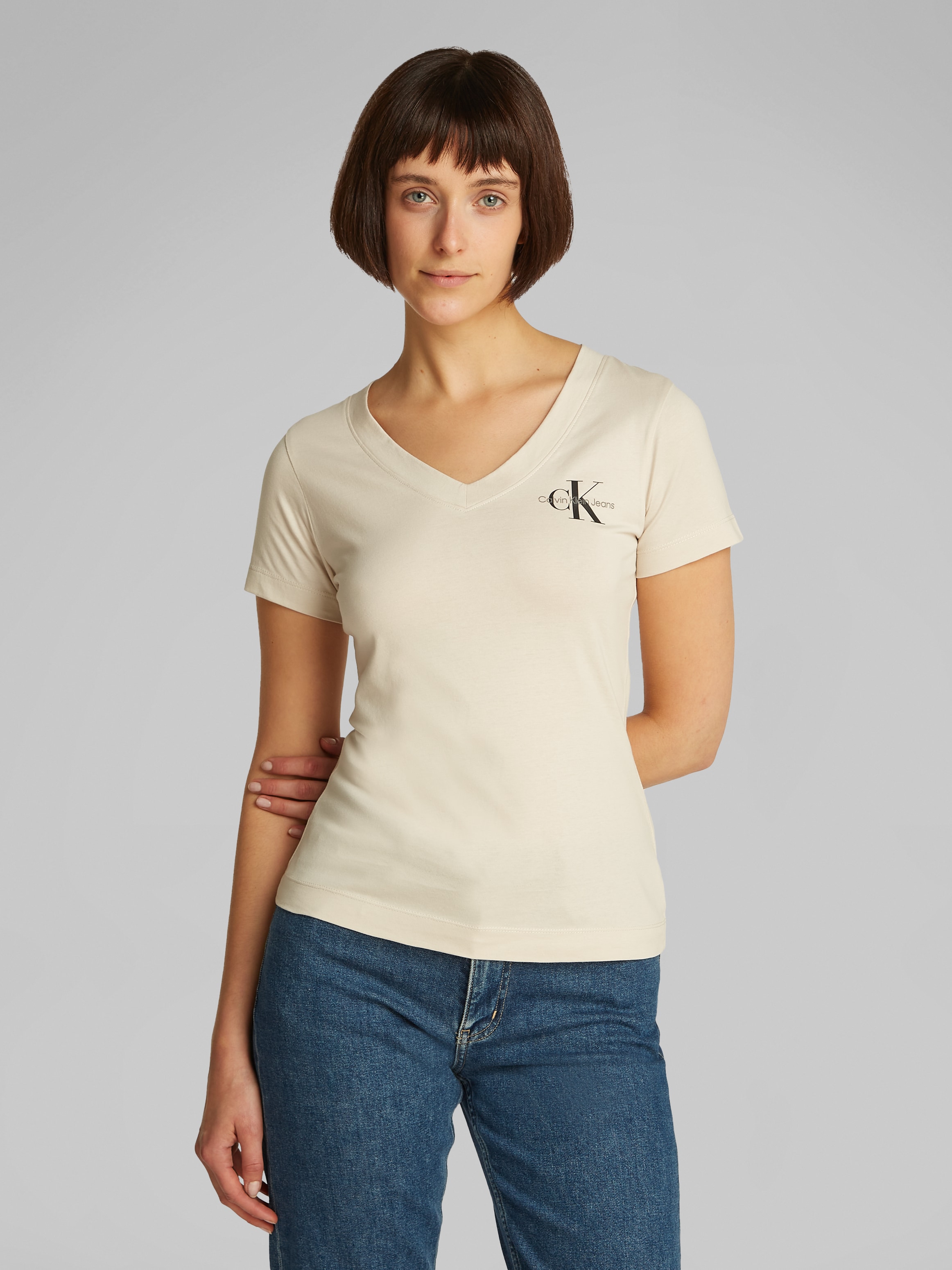 Calvin Klein Jeans T-Shirt »2-PACK MONOLOGO V-NECK TEE«, (Packung, 2er-Pack), mit Logomarkenlabel