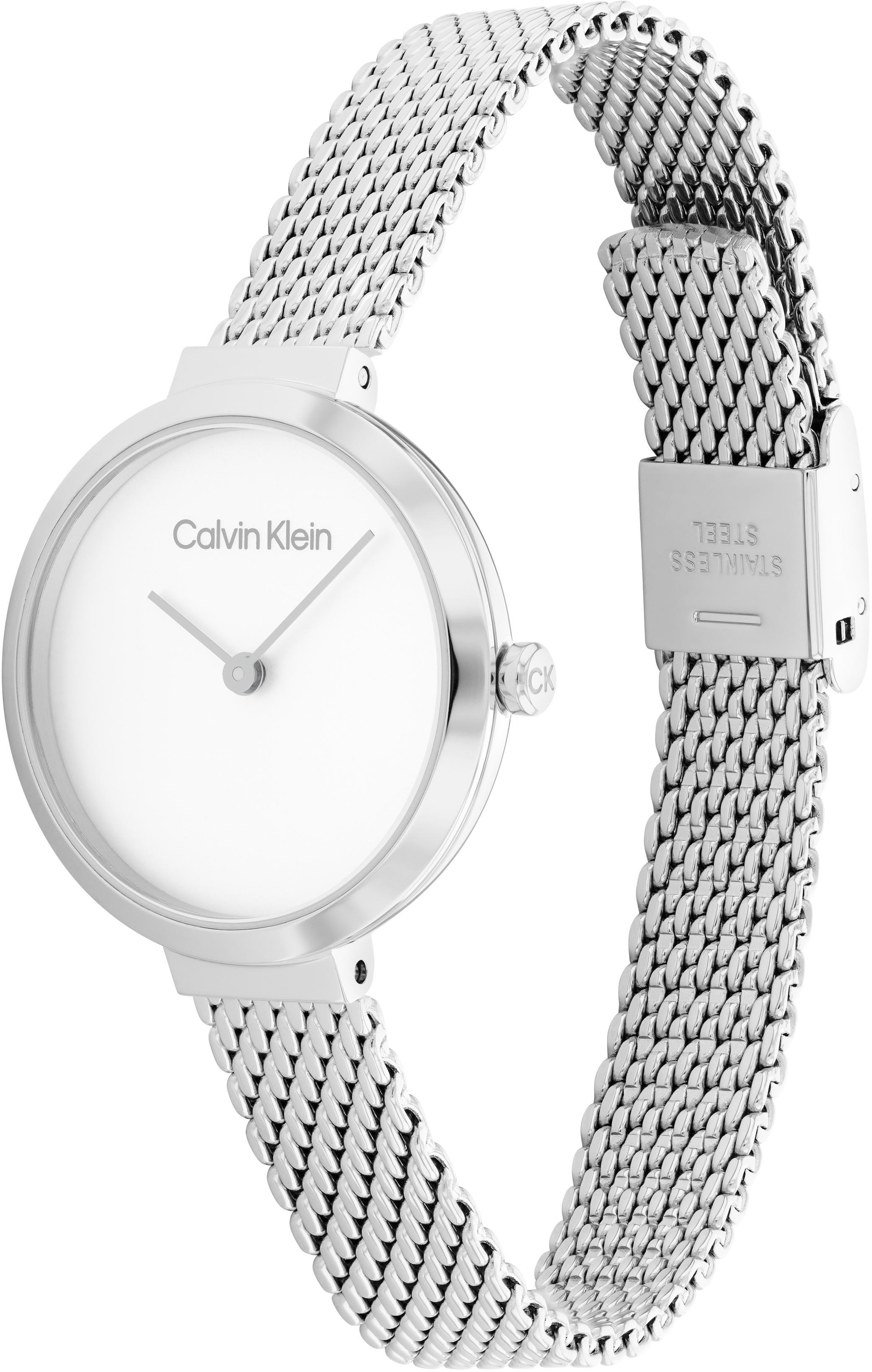 Calvin Klein Quarzuhr »MINIMALISTIC T BAR 28 mm«, Armbanduhr, Damenuhr, Mineralglas, Edelstahlarmband
