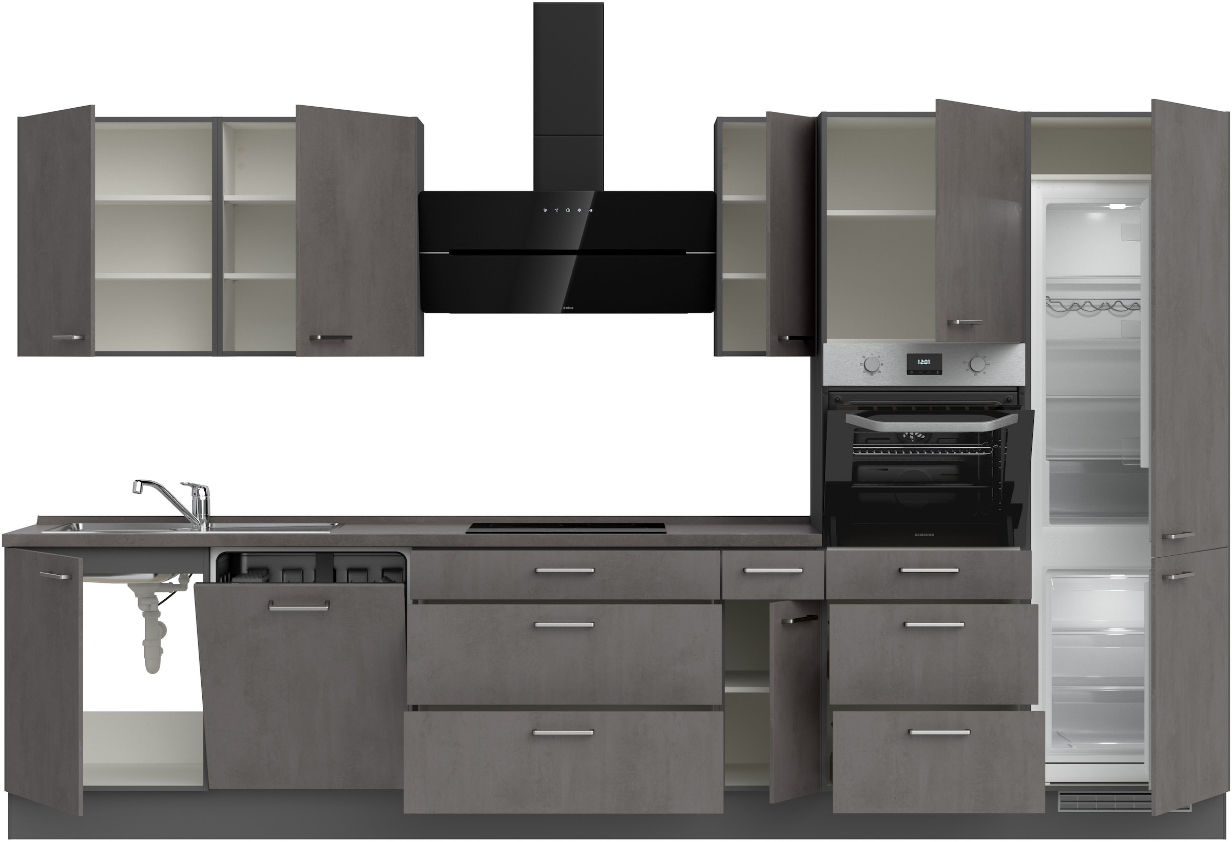 nobilia® Küchenzeile »"Riva II"«, vormontiert, Ausrichtung wählbar, Breite 360 cm, wahlw. mit E-Geräten