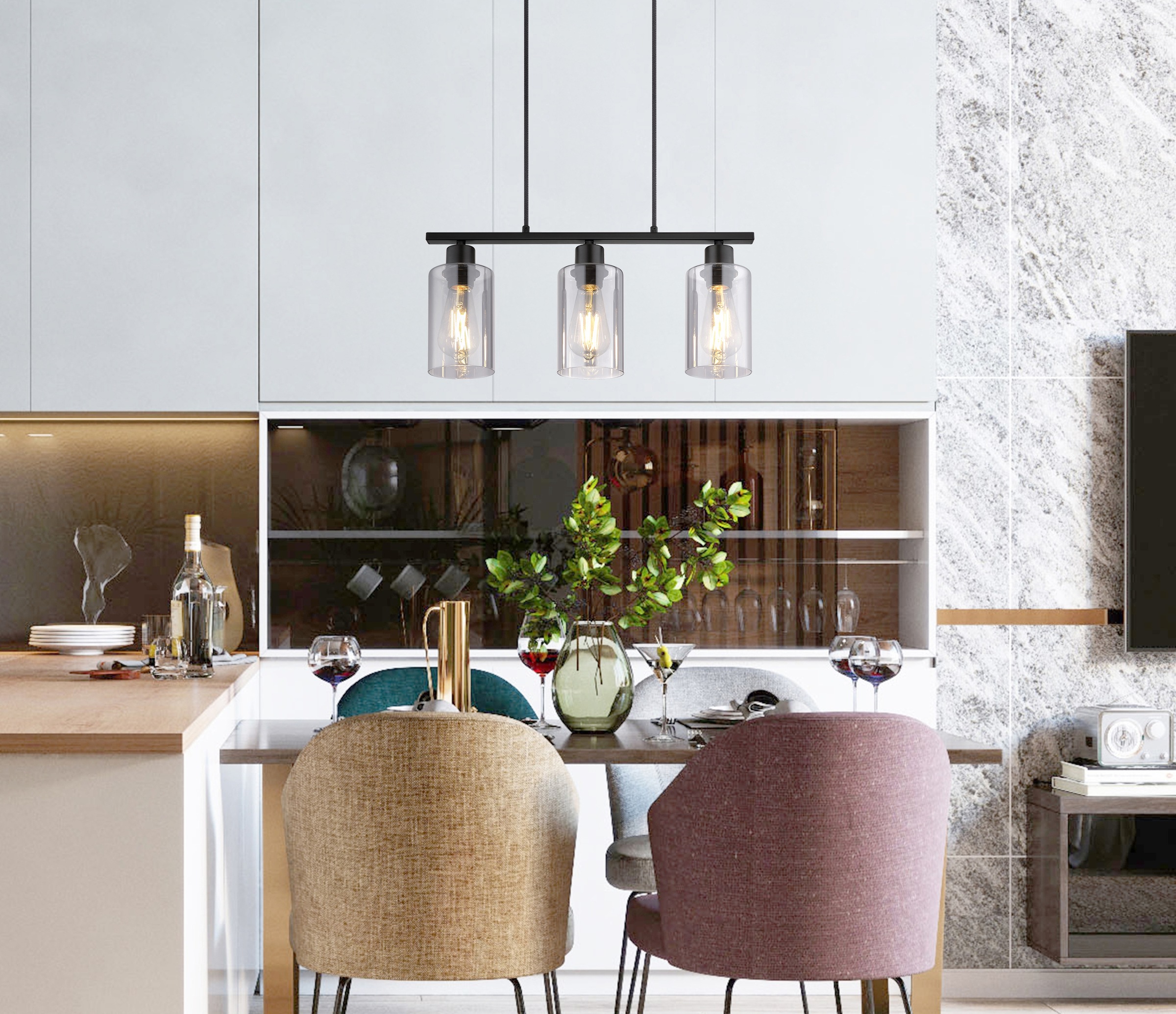 GLOBO LIGHTING Hängeleuchte »HADERA« E27 1 Stk. Wohnzimmerleuchte schwarz matt, Rauchglas, höhenkürzbar