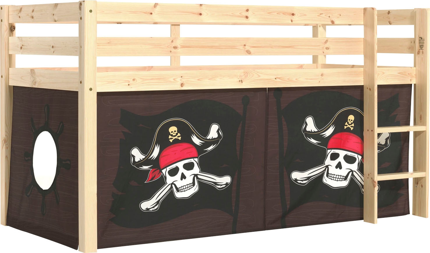 Vipack Spielbett "Pino, Kiefer massiv, mit Rolllattenrost u. Textil-Set, Ma günstig online kaufen