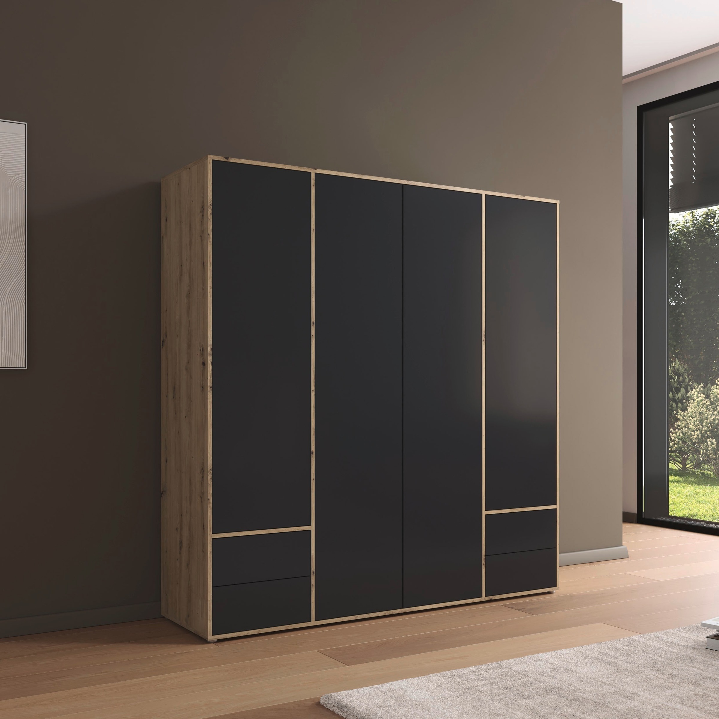 rauch Drehtürenschrank »Kleiderschrank Schrank Garderobe Wäscheschrank NABILA viel Stauraum«, (in 3 verschiedenen Ausstattungen BASIC/CLASSIC/PREMIUM), mit 2 Schubladen und Push-to-Open Funktion TOPSELLER MADE IN GERMANY