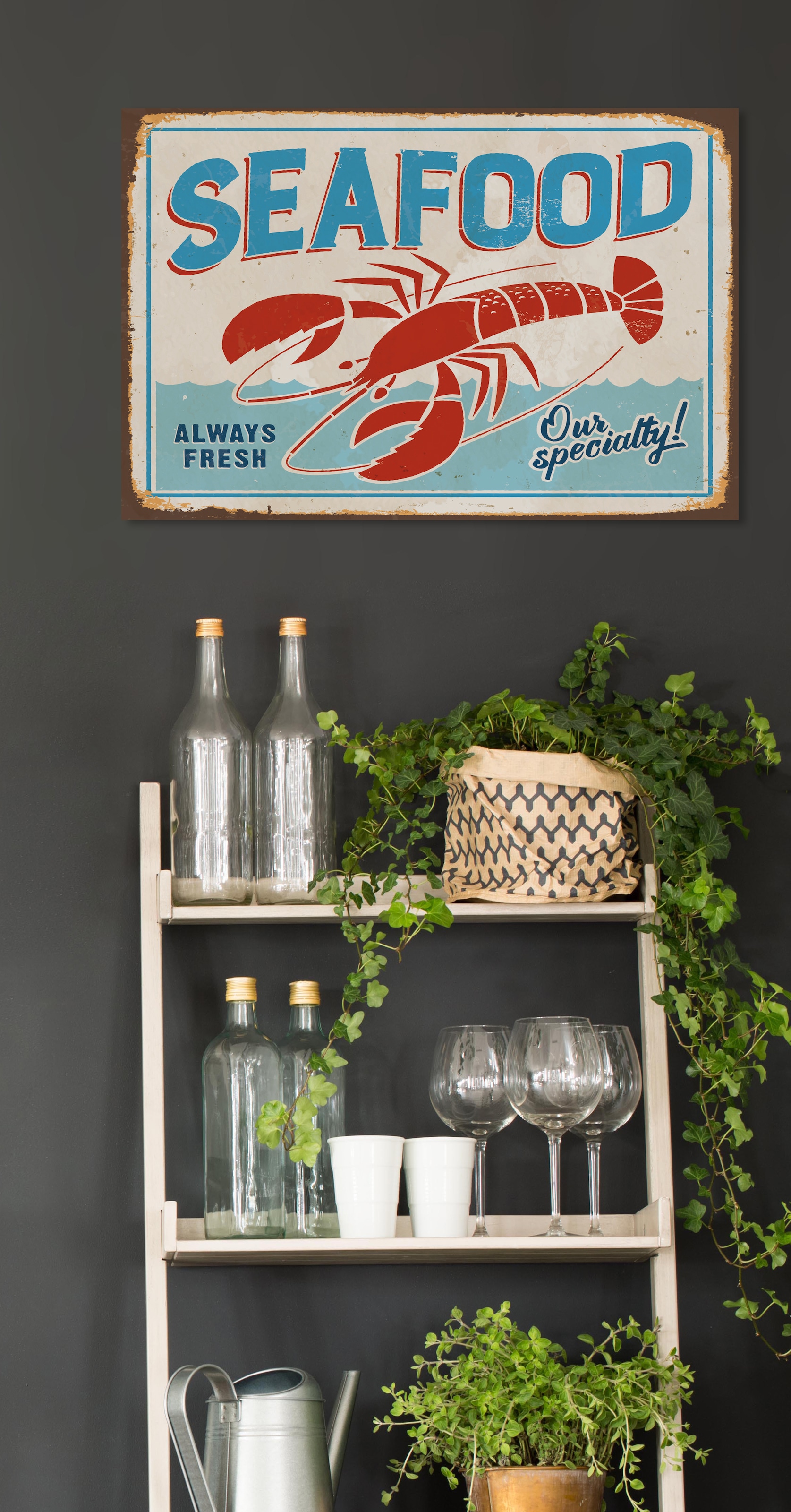 queence Metallbild »SEAFOOD«, Restaurant & Cafés, Blechschilder