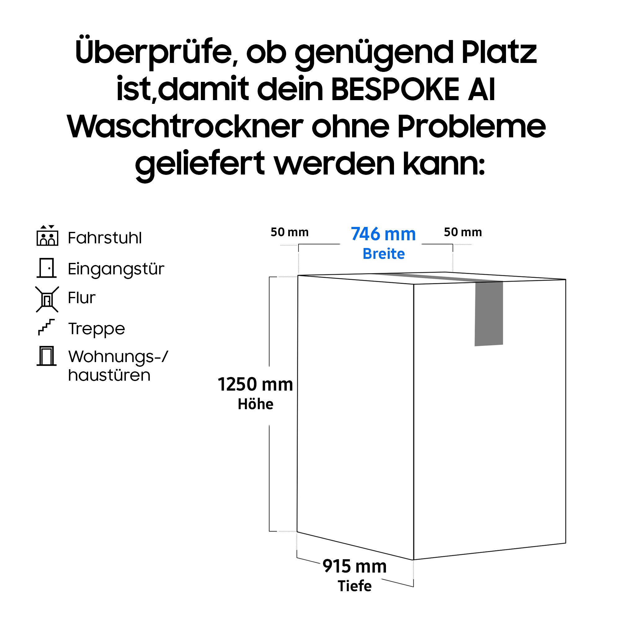 Samsung Waschtrockner »WD18DB8995BZT2«, Trommelreinigung+, Breite 75 cm, Tiefe 92cm, Höhe 111 cm