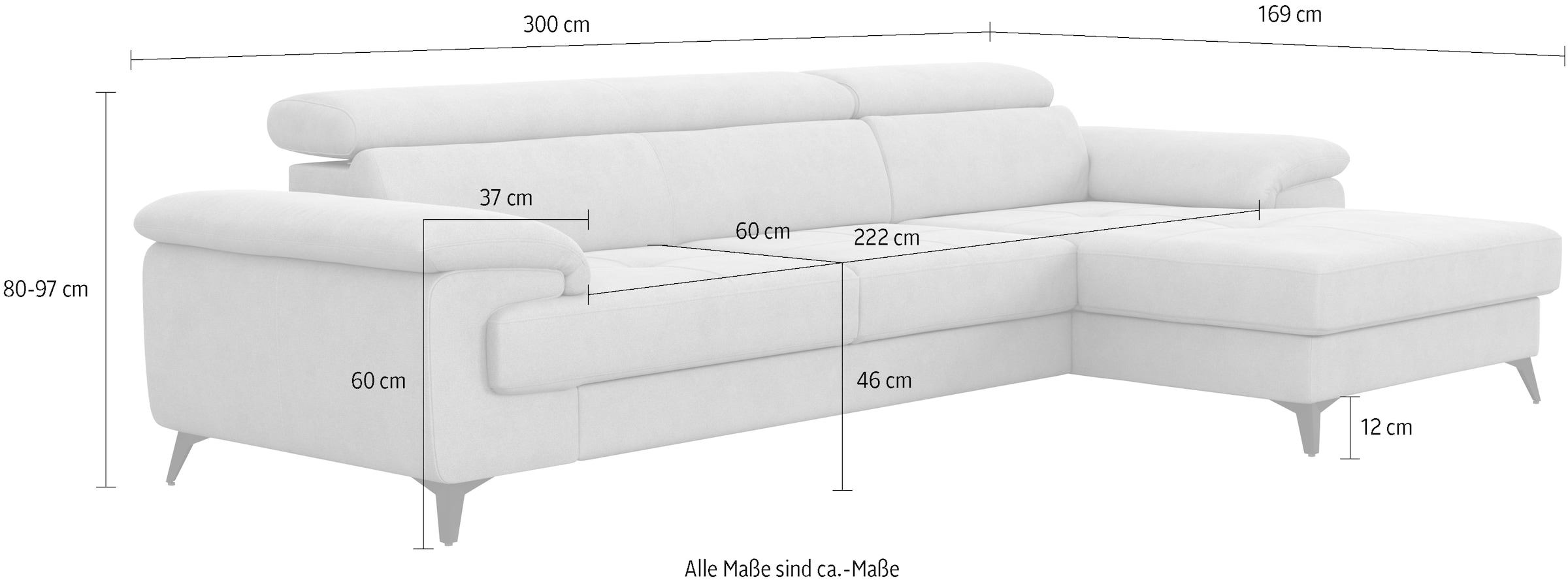 COTTA Ecksofa »Astra L-Form, B: 300 cm« mit Kopfteilverstellung, optional Bettfunktion & Bettkasten