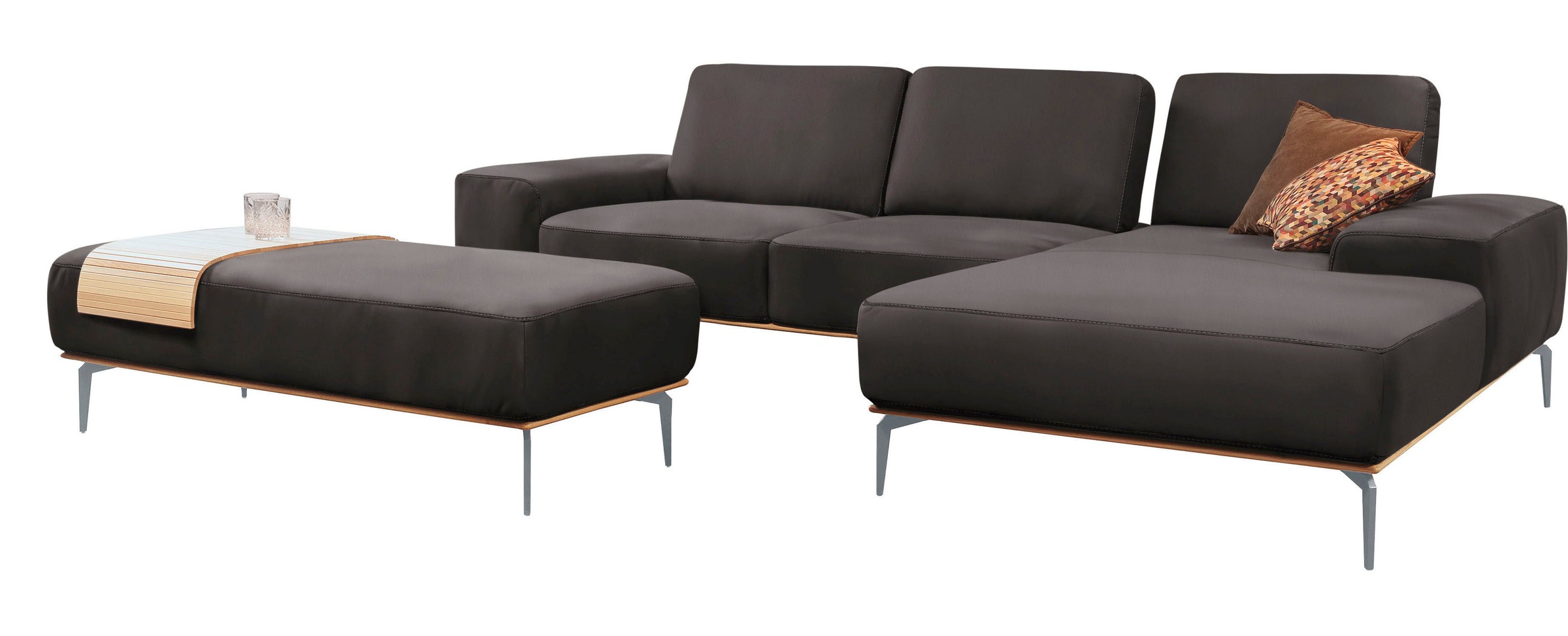 W.SCHILLIG Ecksofa »run, Designsofa mit tollem Sitzkomfort, bequem, L-Form«, mit elegantem Holzsockel, Füße in Silber matt, Breite 319 cm
