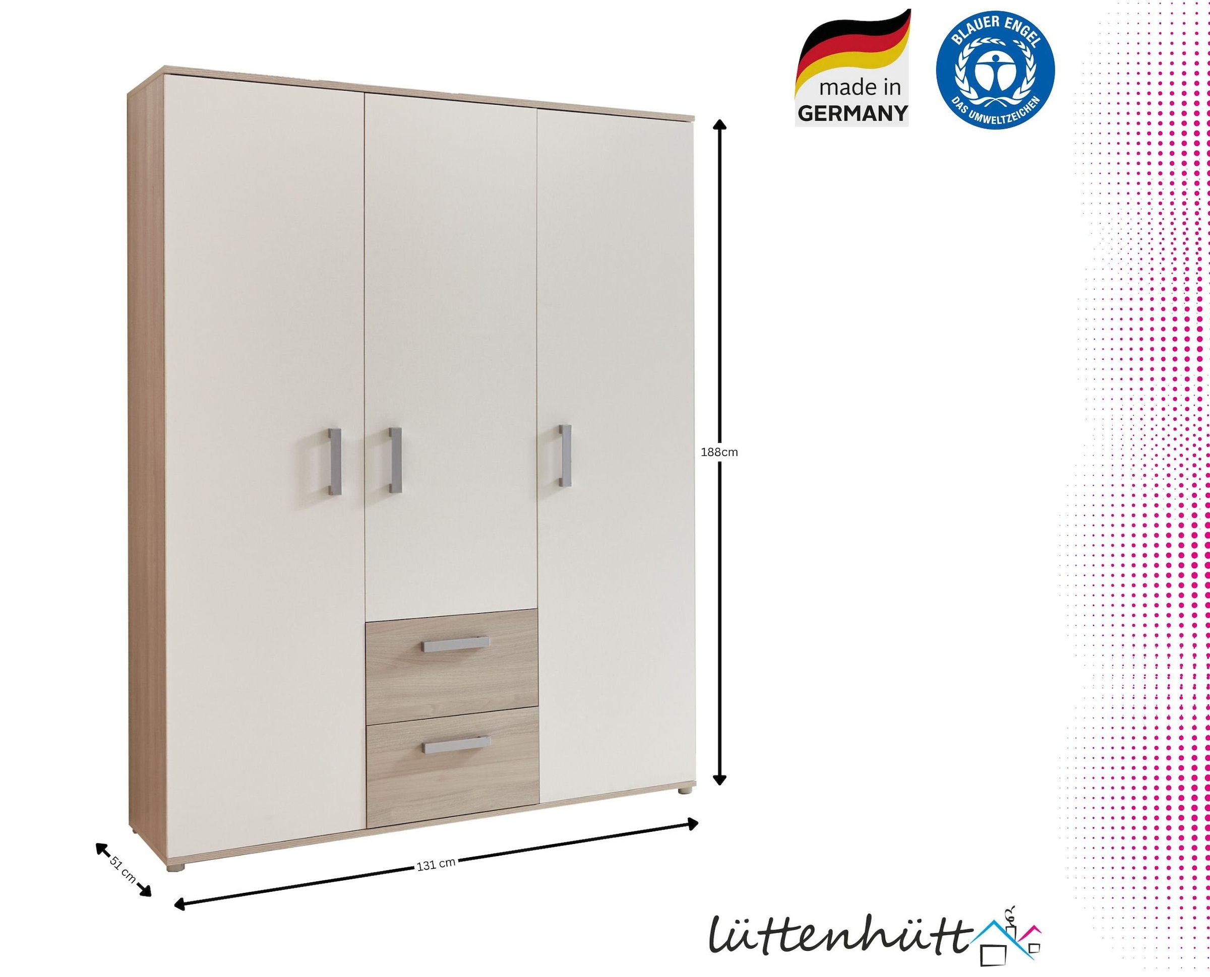Lüttenhütt Babyzimmer-Komplettset »Geert«, (Set, 4 tlg., Kinderbett, Regal, Schrank, Wickelkommode), Made in Germany; mit Kinderbett, Regal, Schrank und Wickelkommode