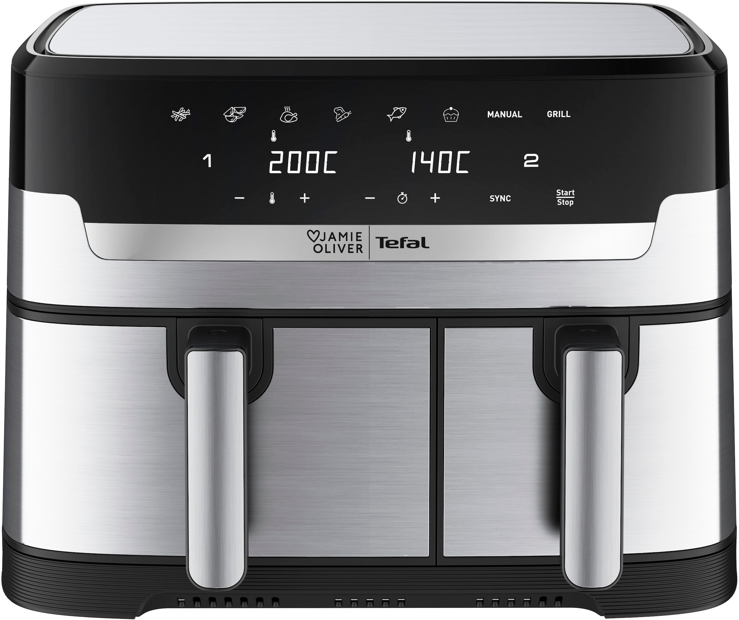 Tefal Heißluftfritteuse »Jamie Oliver by Tefal EY90JDE Dual Easy Fry & Grill«, 2700 W, Doppelkammer, 2 unabhängige Garzonen, 8 automatische Programme, 8,3 L