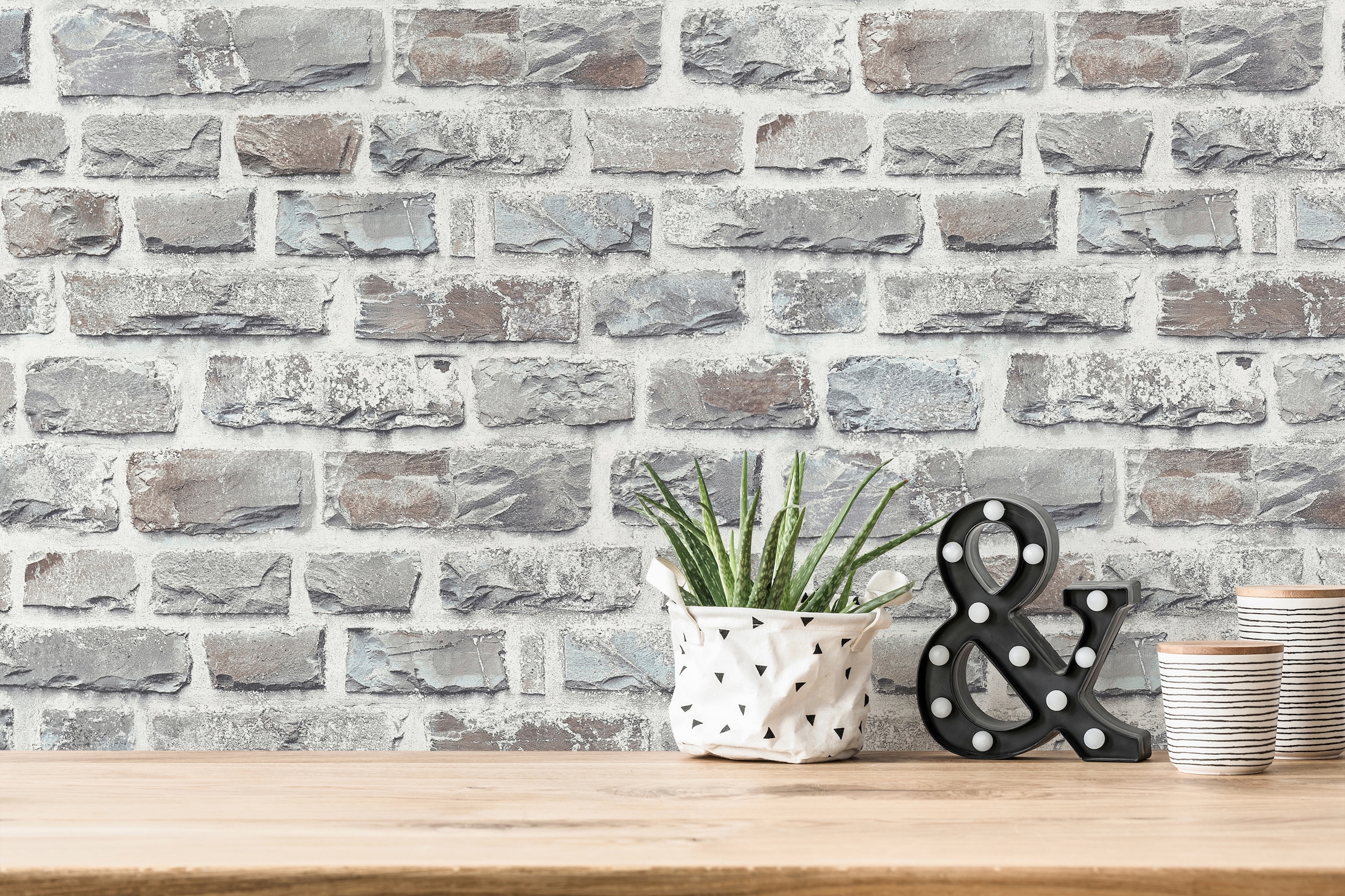 living walls Vliestapete »Neue Bude 2.0«, Steinoptik-gemustert-Motiv, Landhaus Tapete Stein Tapeten Wohnzimmer Schlafzimmer Küche Flur Optik