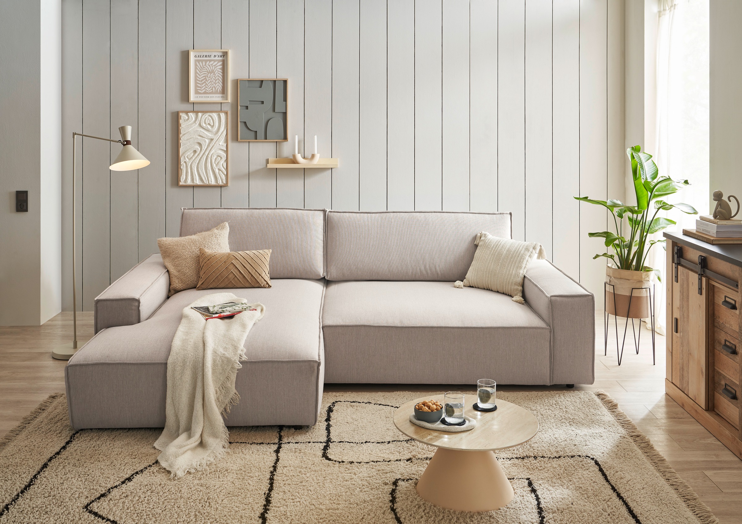 Home affaire Ecksofa »NEU: SHERWOOD XXL 284, Big-Sofa L-Form, tiefe Sitzfläche 95 cm, Cord«, Recamiere rechts/links, als Schlafsofa stellbar, Cord u. Leinenoptik