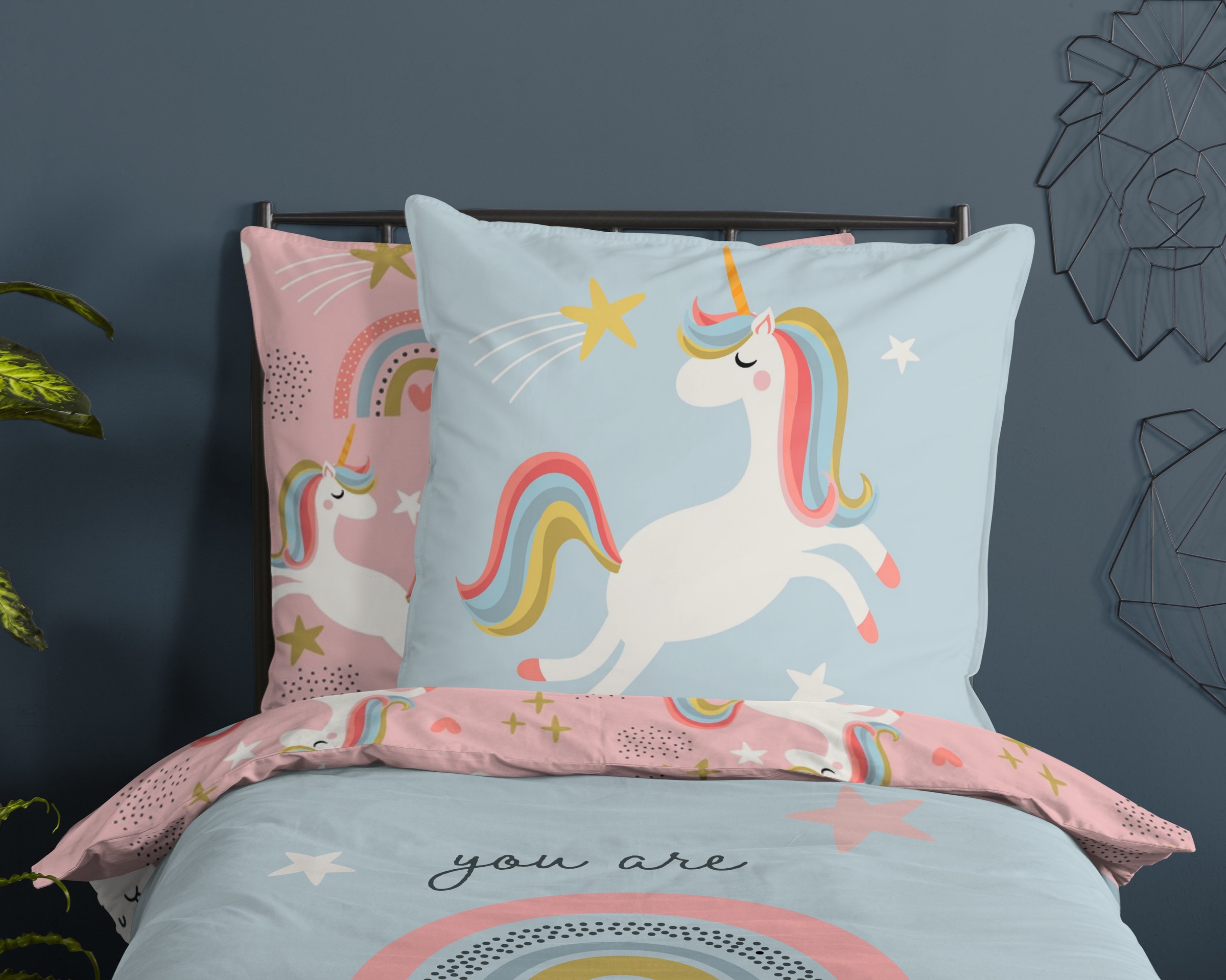 good morning Kinderbettwäsche »Suus«, Baumwolle, Renforcé, Baby, Kind, Mädchen, Einhorn, Regenbogen, Rosa
