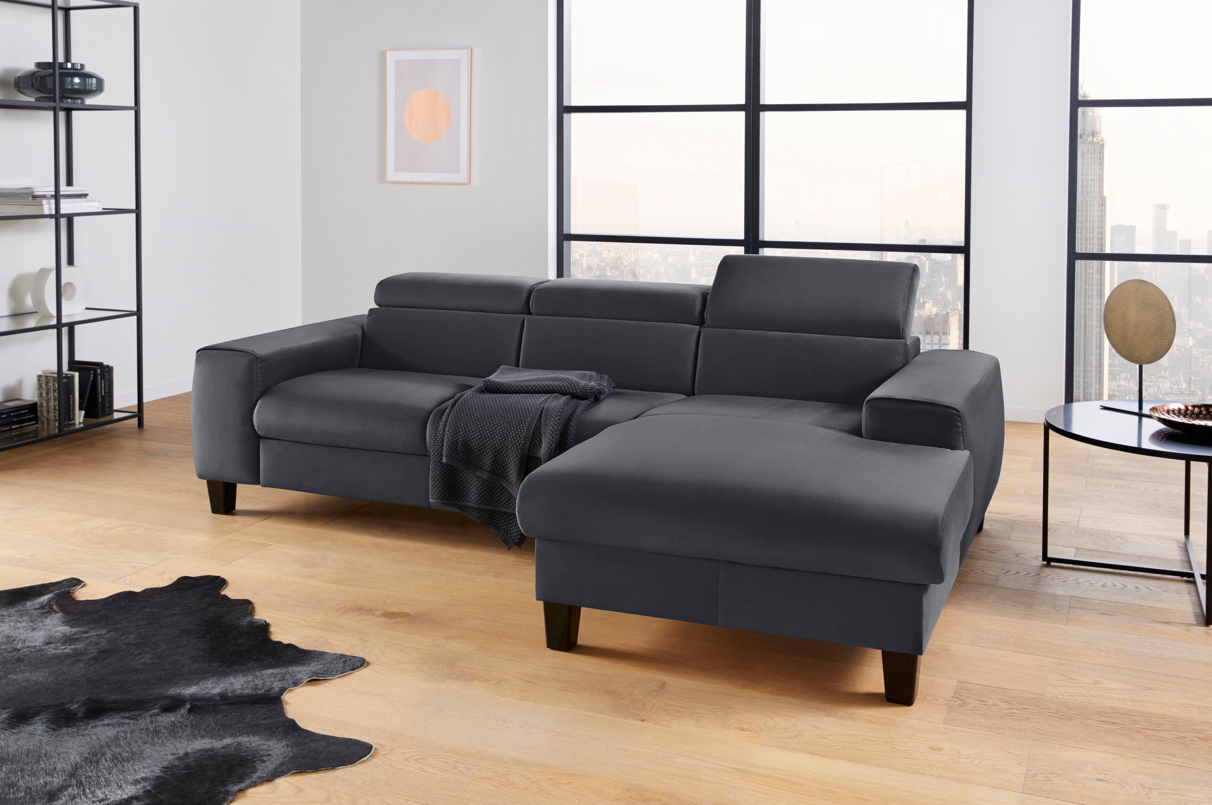 COTTA Ecksofa »Morven L-Form mit Kopfteilverstellung«, wahlweise mit Bettfunktion, Bettkasten & Wireless-Charger