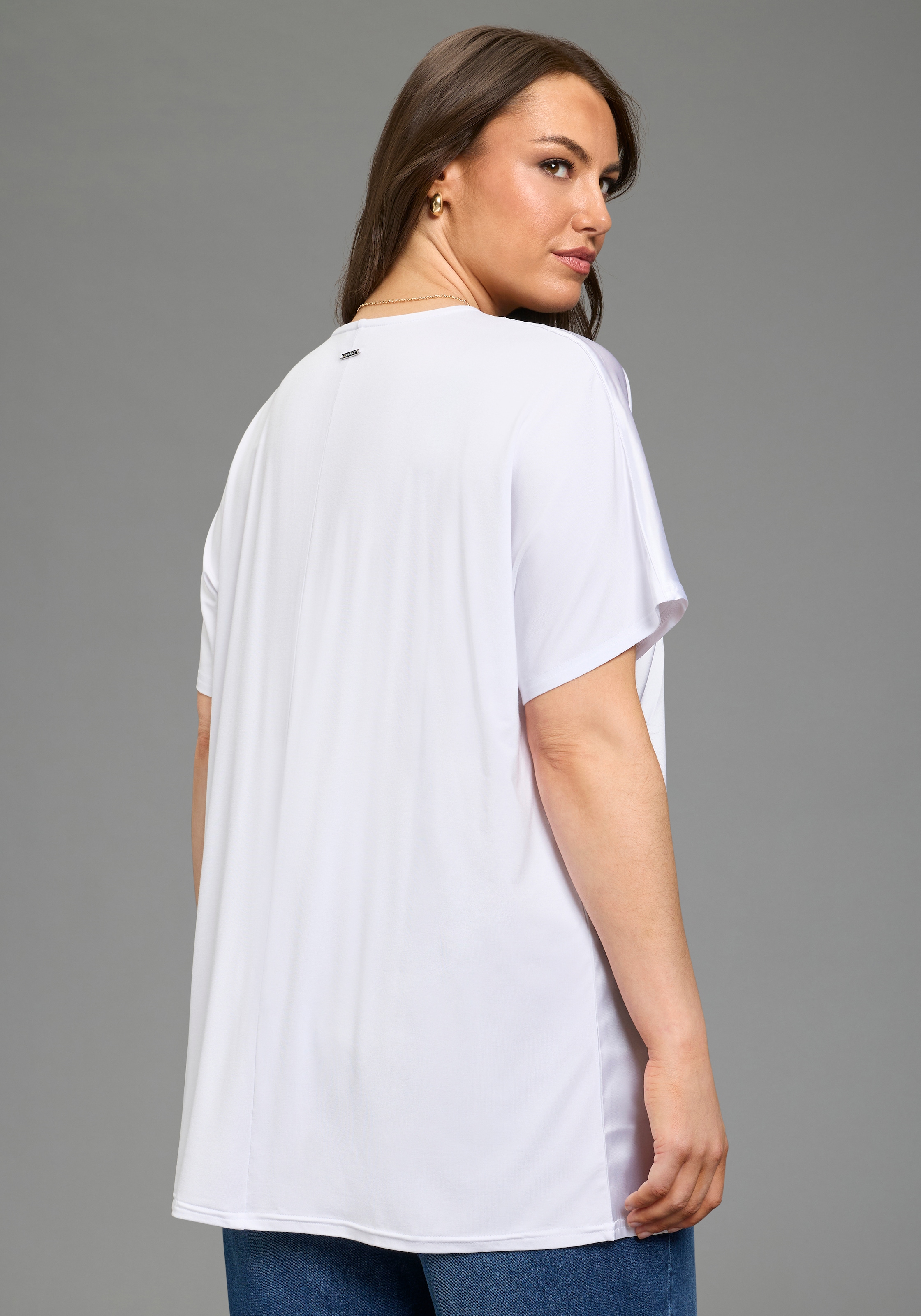 Laura Scott CURVE Satinbluse figurumspielende Passform, mit Falteneinsatz vorne, V-Ausschnitt