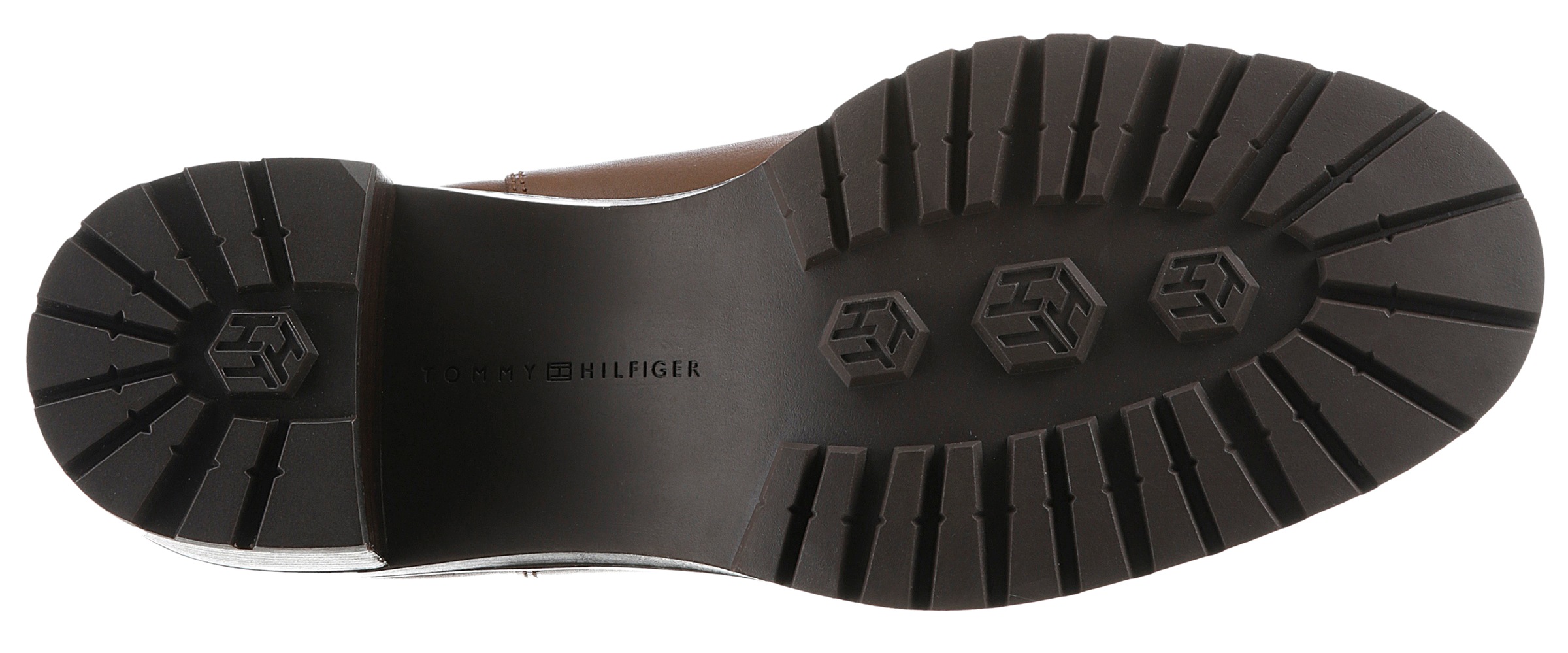 Tommy Hilfiger Chelseaboots »FLAG MID HEEL LEATHER CHELSEA«, Blockabsatz, Stiefelette, Schlupfboots mit seitlicher Logoflag