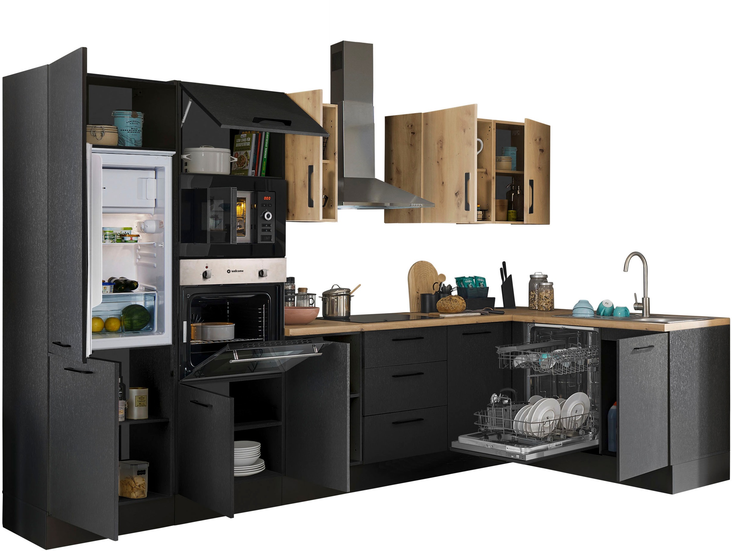 BASIC by Balculina Winkelküche »Turin«, Stellbreite 340x175 cm, wahlweise mit E-Geräten