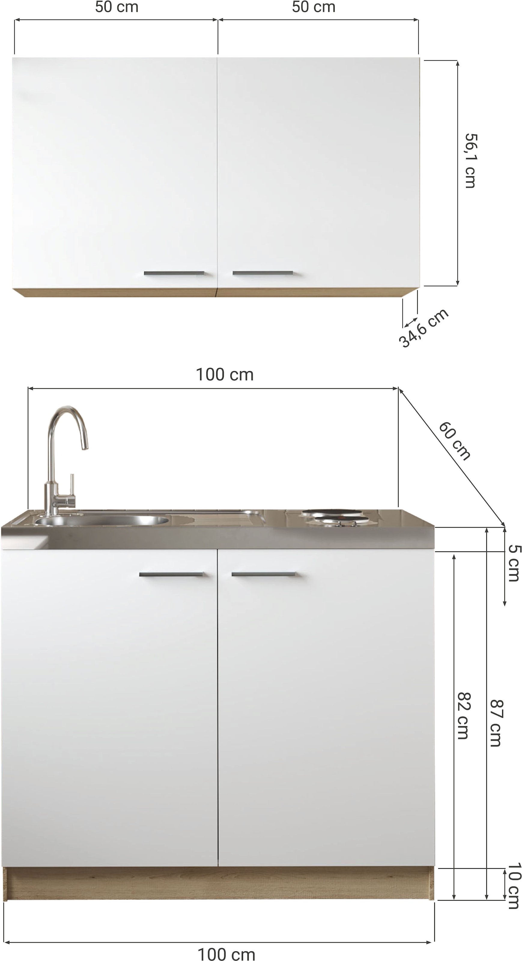 RESPEKTA Pantryküche »Merle« Breite 100 cm, mit Soft-Close Funktion, Stangengriffe aus Metall