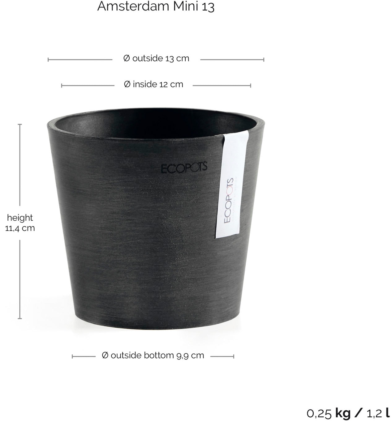 ECOPOTS Blumentopf »AMSTERDAM Mini Dark Grey« BxTxH: 13x13x11,4 cm