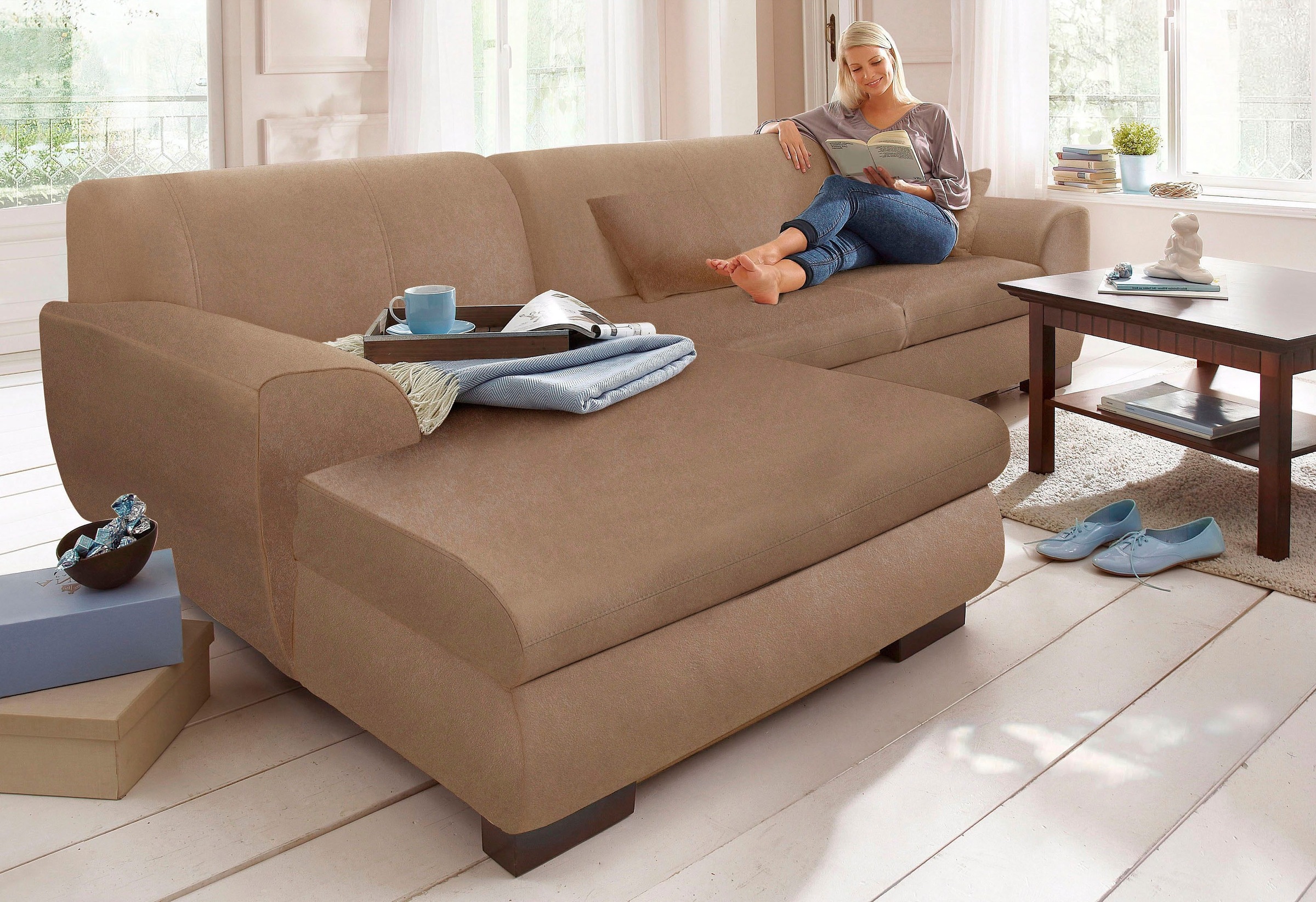 Home affaire Ecksofa »Nika zeitlos und elegant, L-Form« wahlweise mit Bettf günstig online kaufen