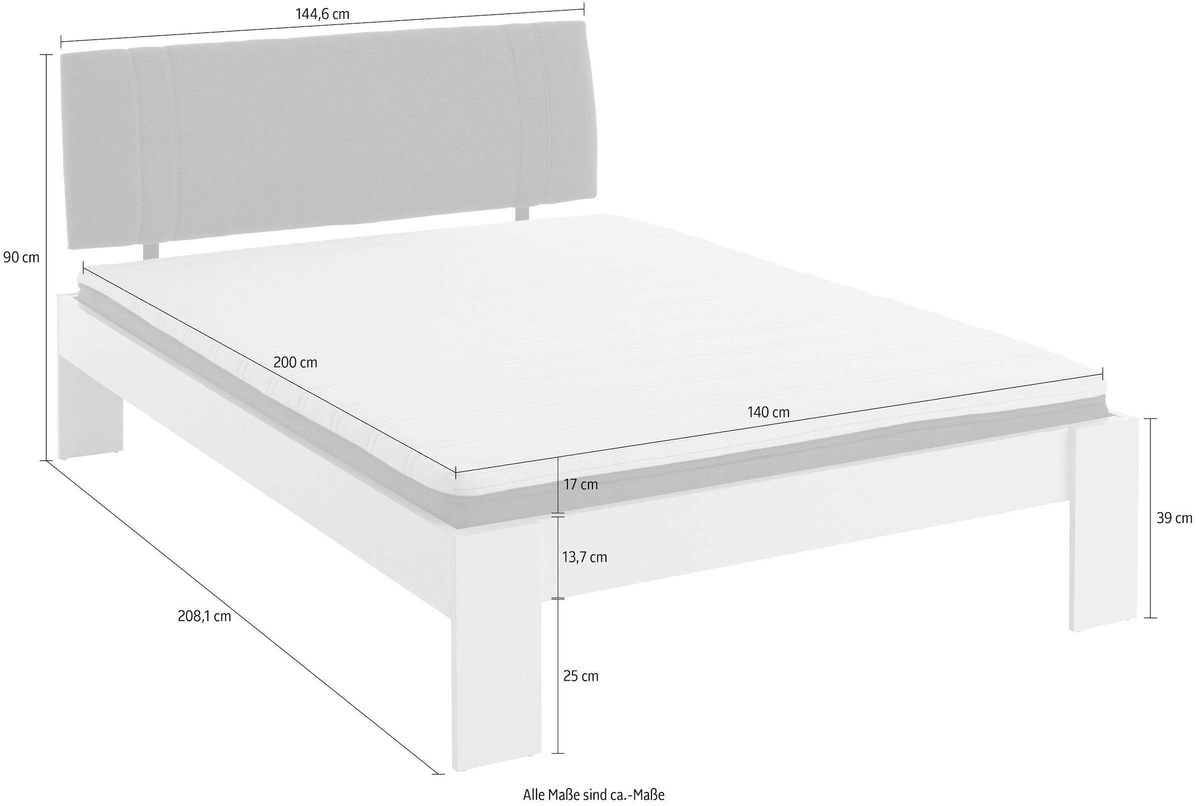 Relita Futonbett »Lian«, LF 140 x 200 cm, mit Polsterkopfteil, frei im Raum stellbar