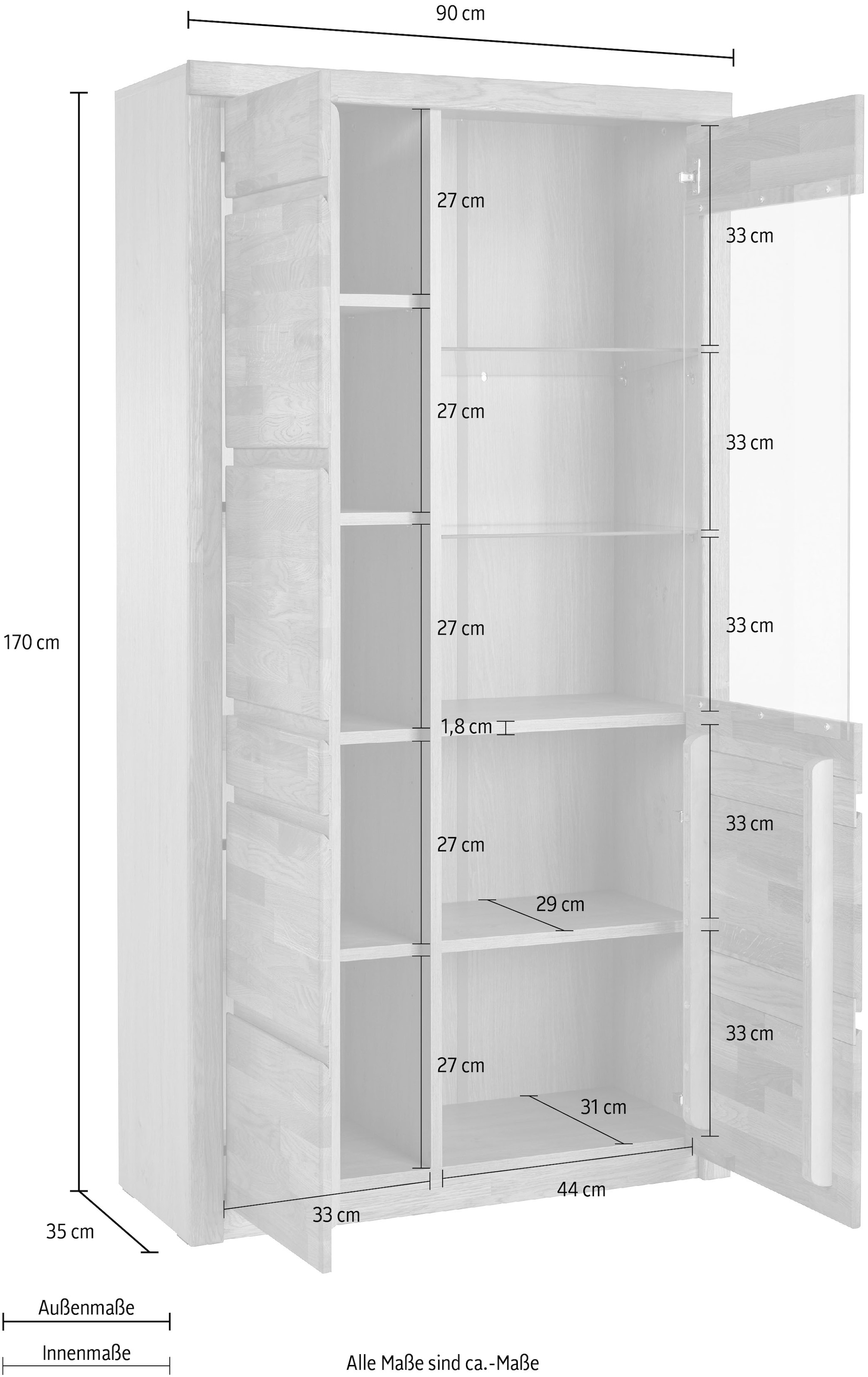Home affaire Vitrine »Silkeborg«, teilmassiv, schöne grifflose Optik