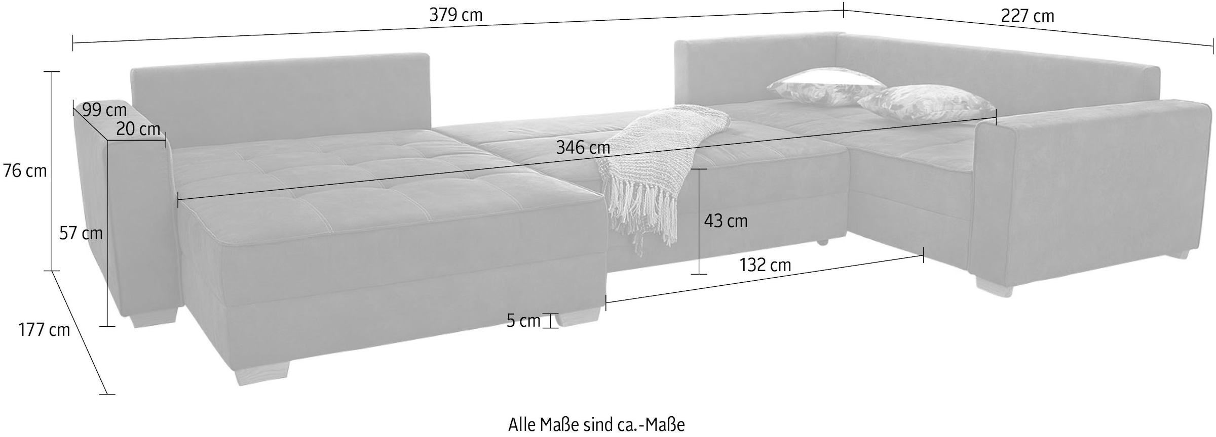 Jockenhöfer Gruppe Wohnlandschaft »Brixen U-Form«, Bettfunktion, Bettkasten, Ottomane ist links oder rechts montierbar