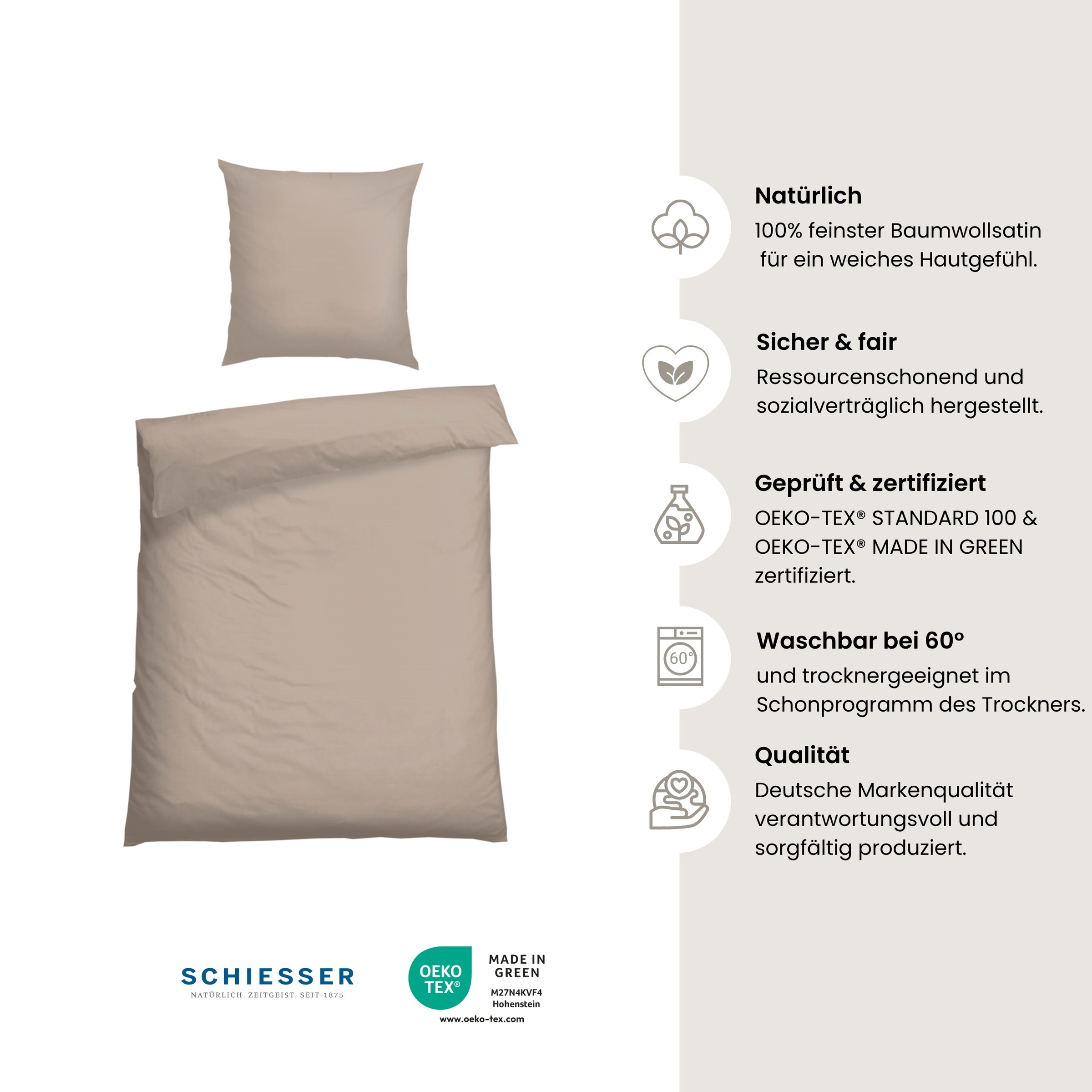 Schiesser Bettwäsche »Ella seidenmattes Premiumbettwäscheset aus feinstem Baumwollsatin«, Made in Green
