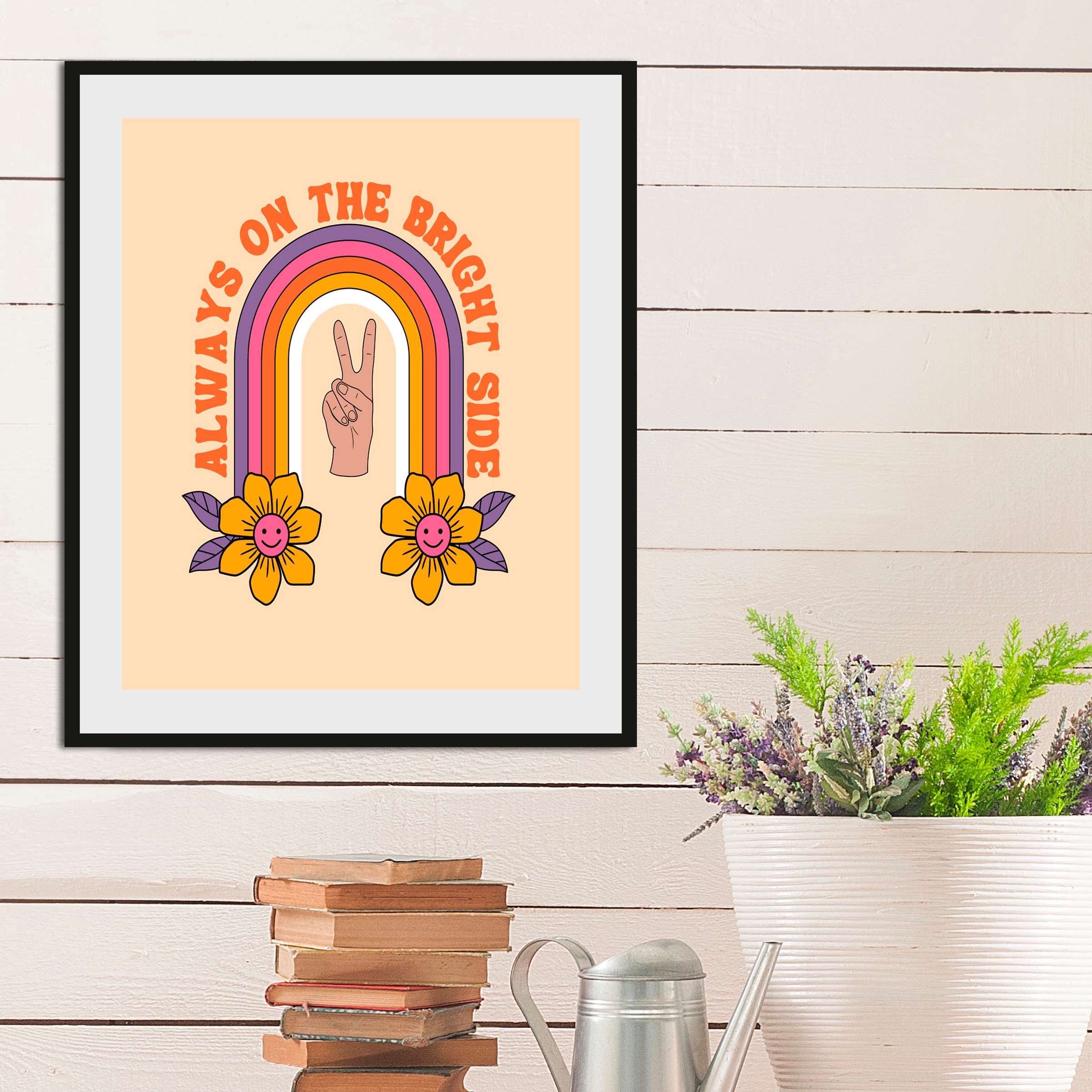 queence Bild »Bright Side«, Blumen-Blumenbilder-Schriftzug-Motivationsbilde günstig online kaufen