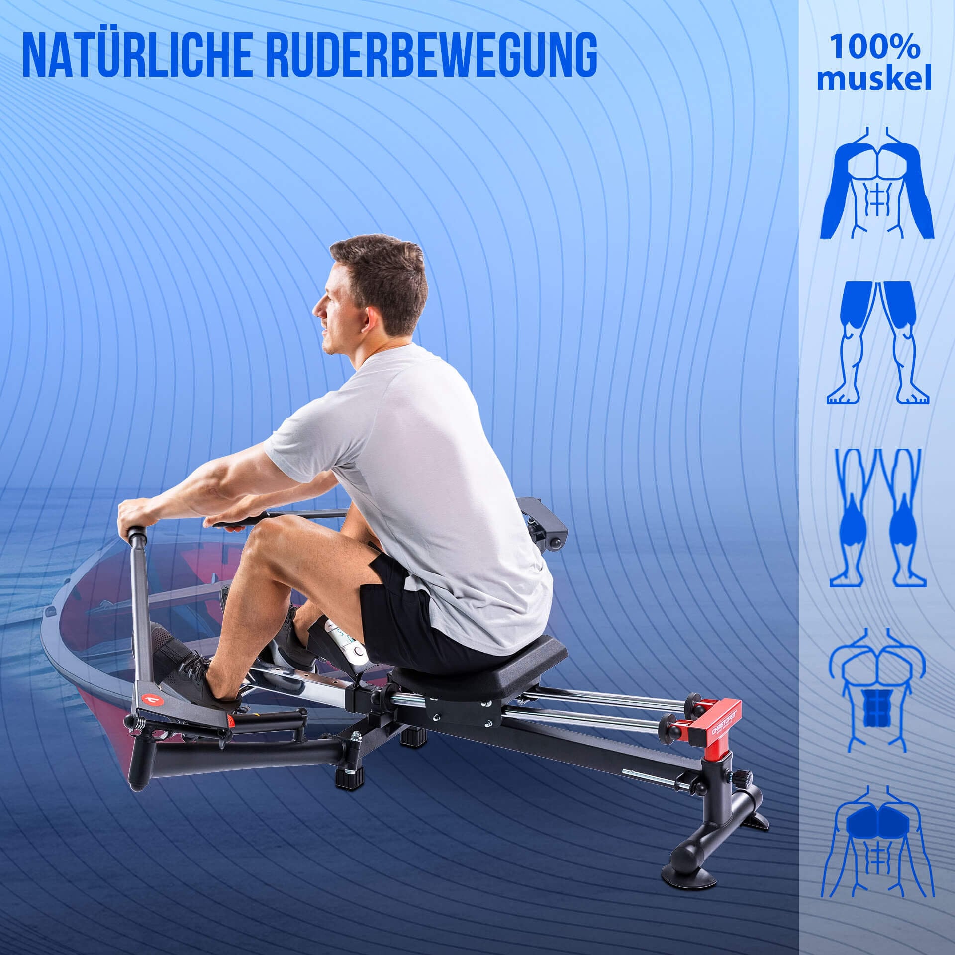 Christopeit Sport® Rudergerät »Accord NEU«, Natürliche Ruderbewegung durch die Auslegarme